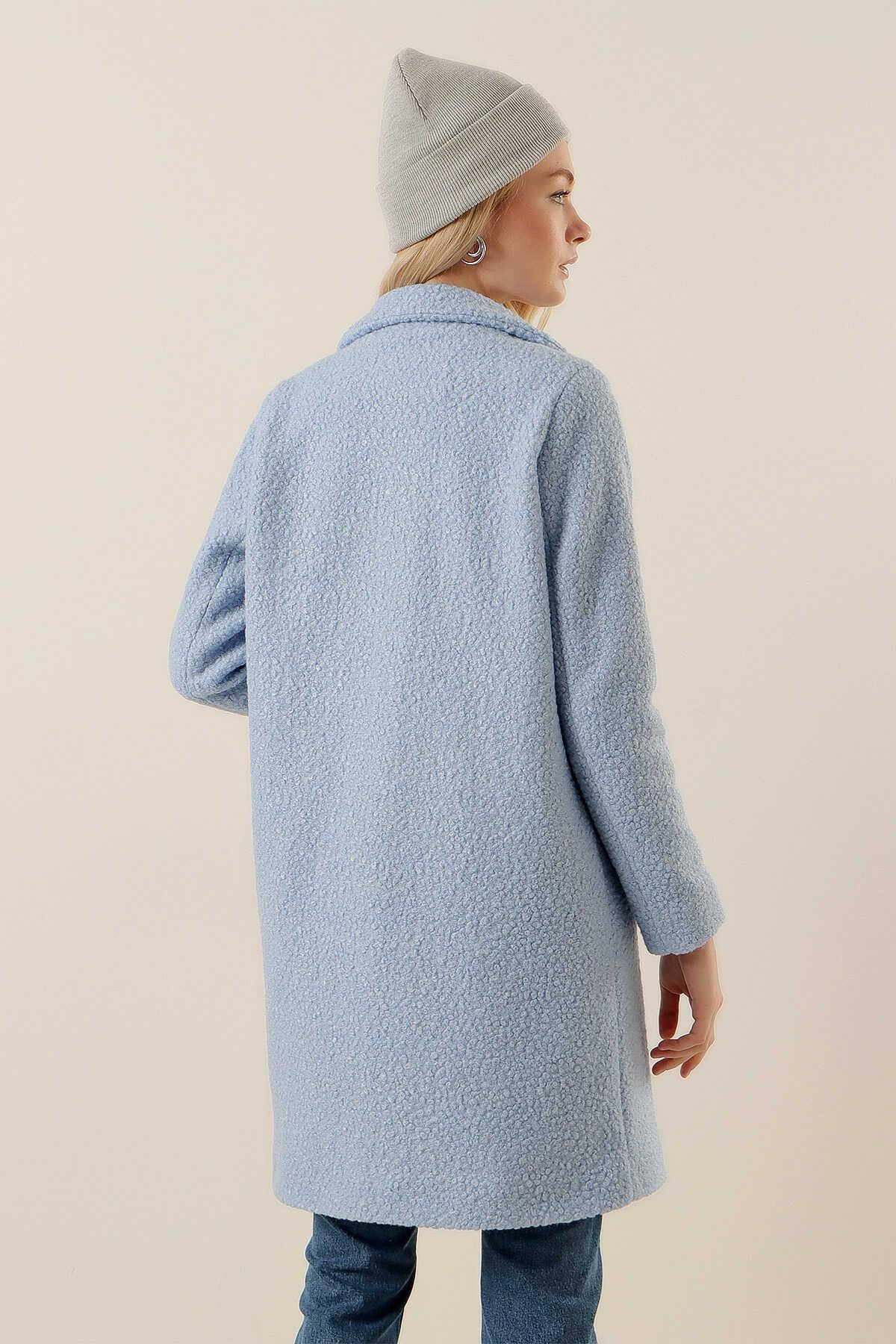 Oversize Kaşe Kaban - Mavi - Marcoroni
