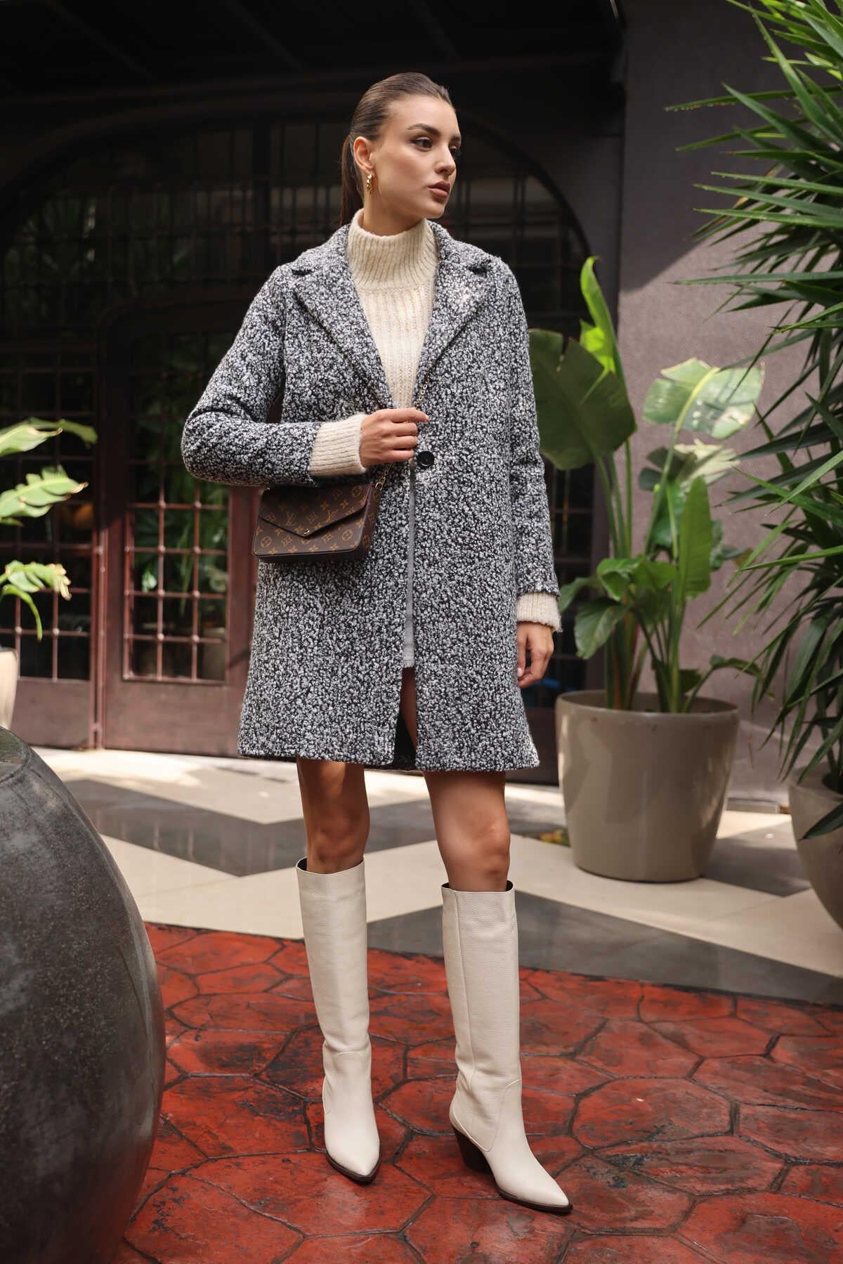 Oversize Kaşe Kaban - Siyah - Marcoroni