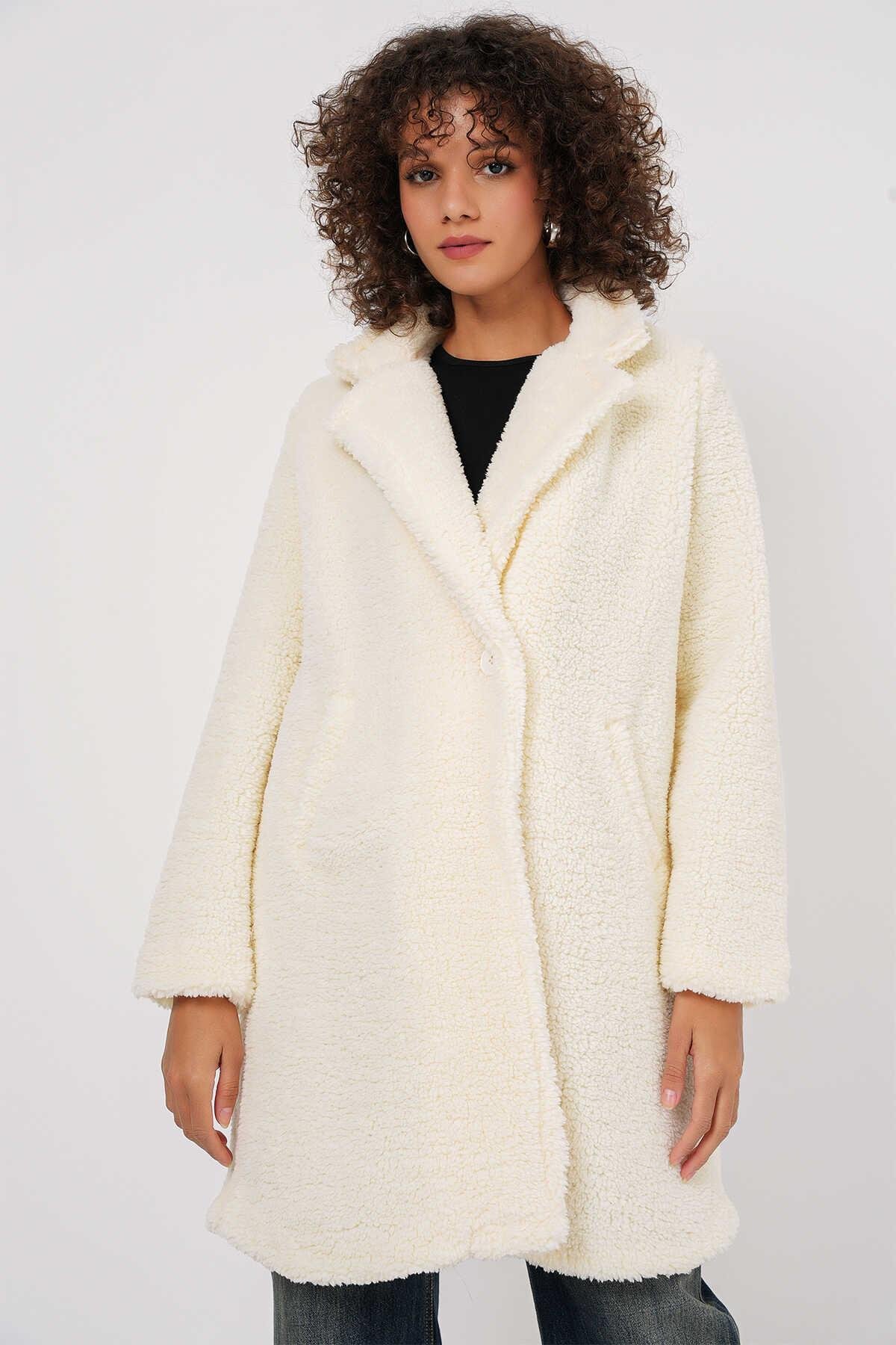 Peluş Kaban Oversize Ekru - Marcoroni