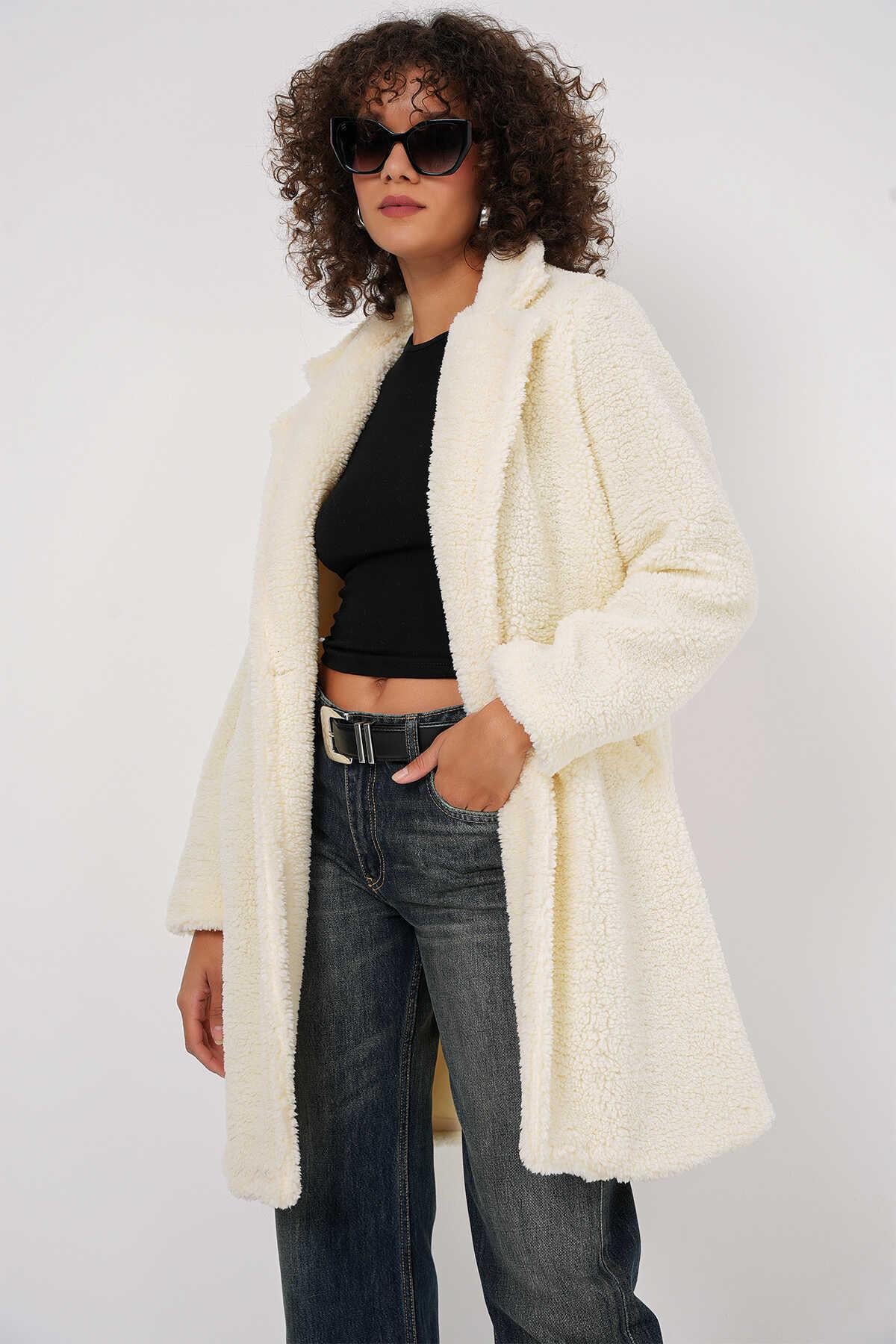 Peluş Kaban Oversize Ekru - Marcoroni