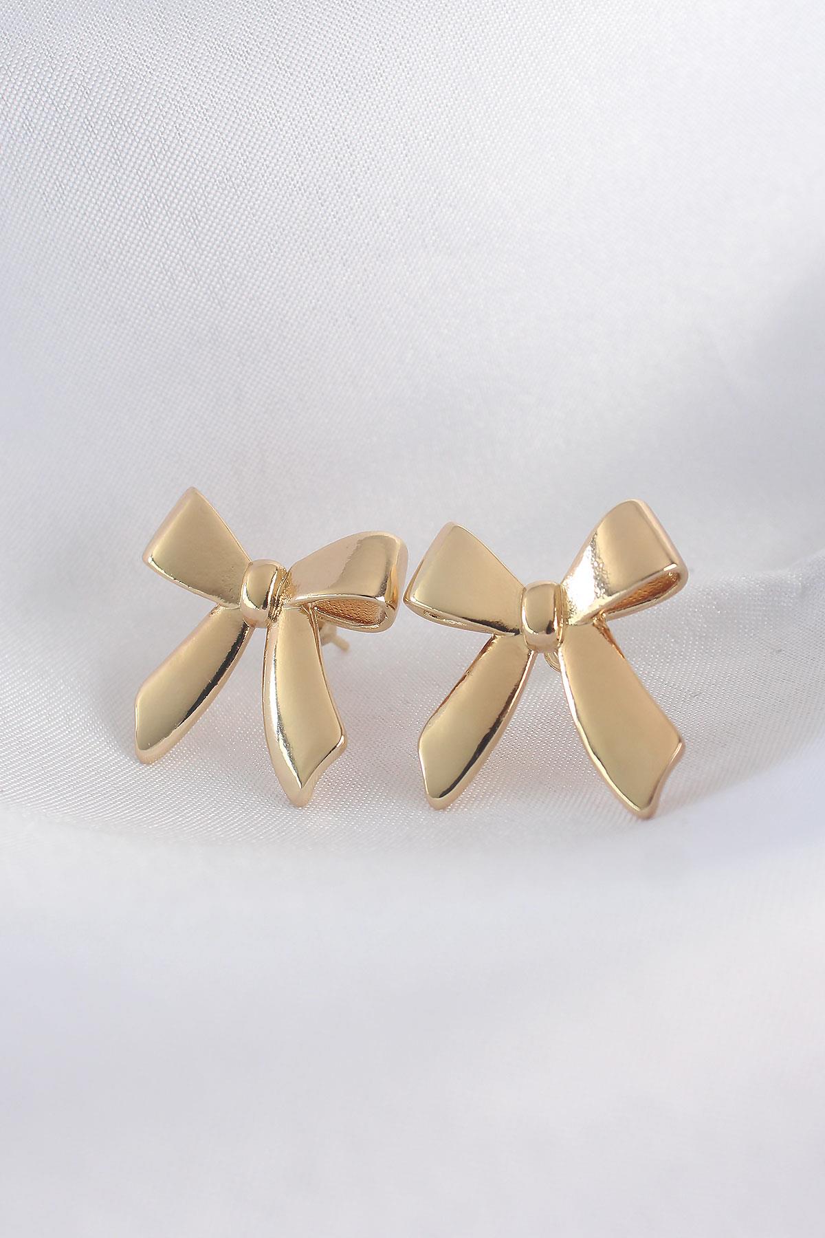 Pirinç Gold Renk Düz Plaka Fiyonk Küpe