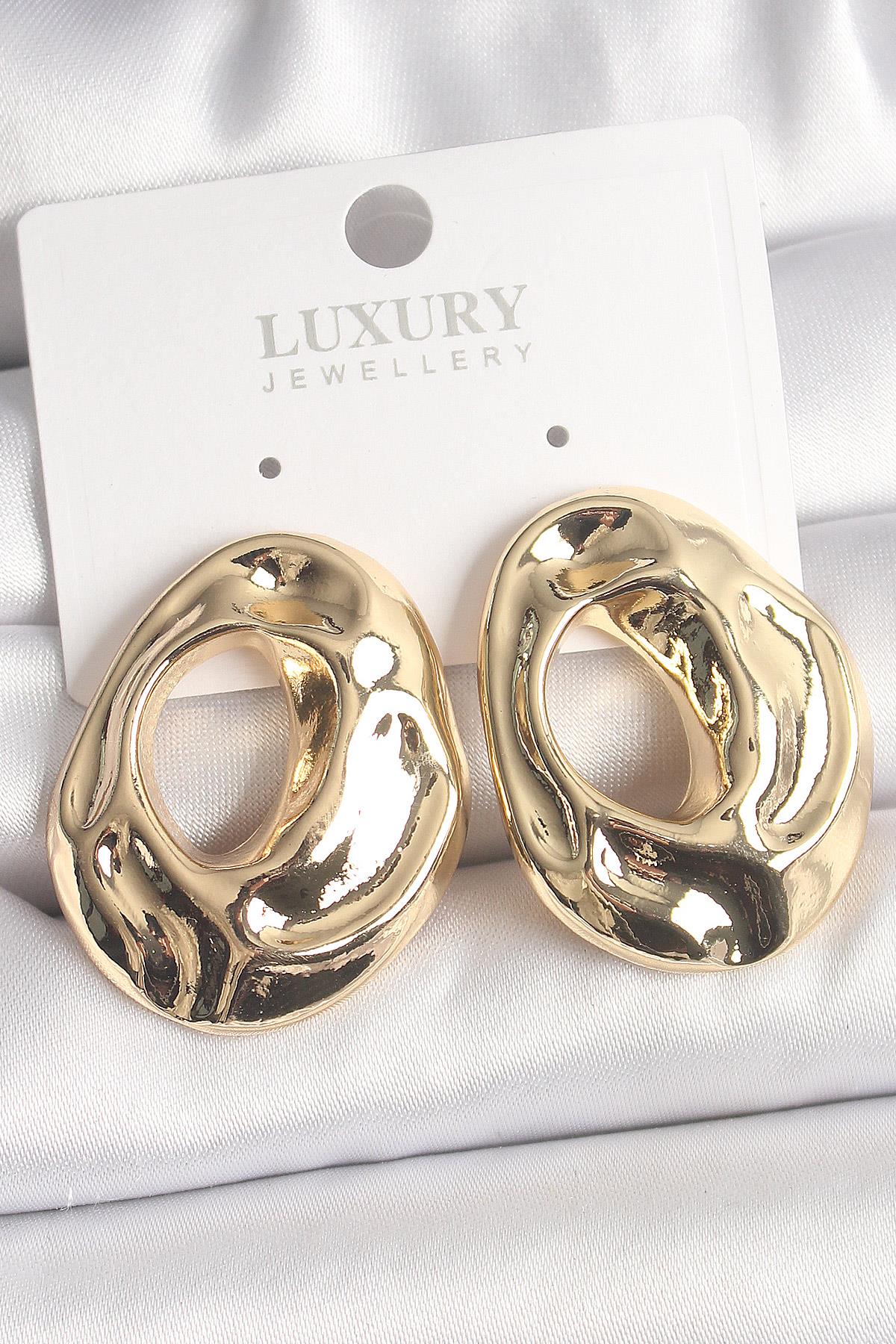 Pirinç Gold Renk Kemik Halka Model Kadın Küpe