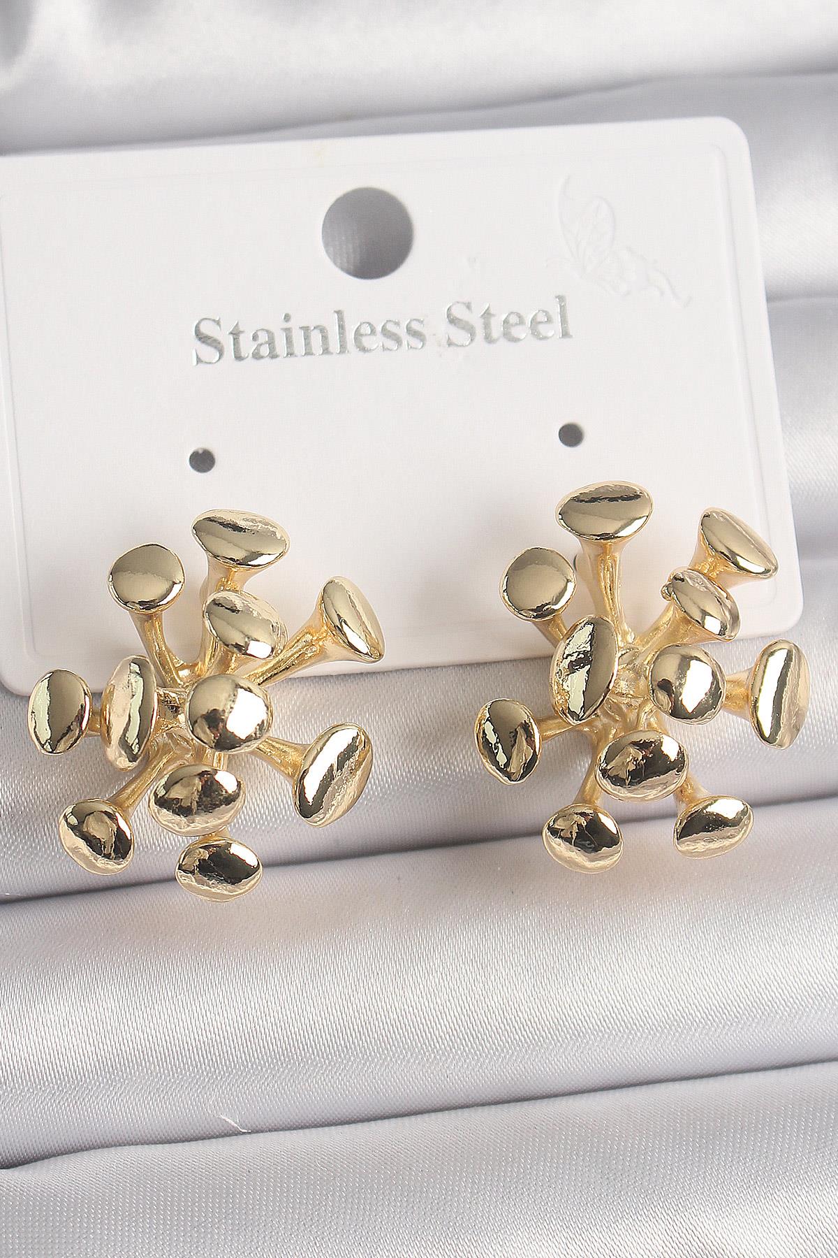 Pirinç Gold Renk Petek Model Kadın Küpe