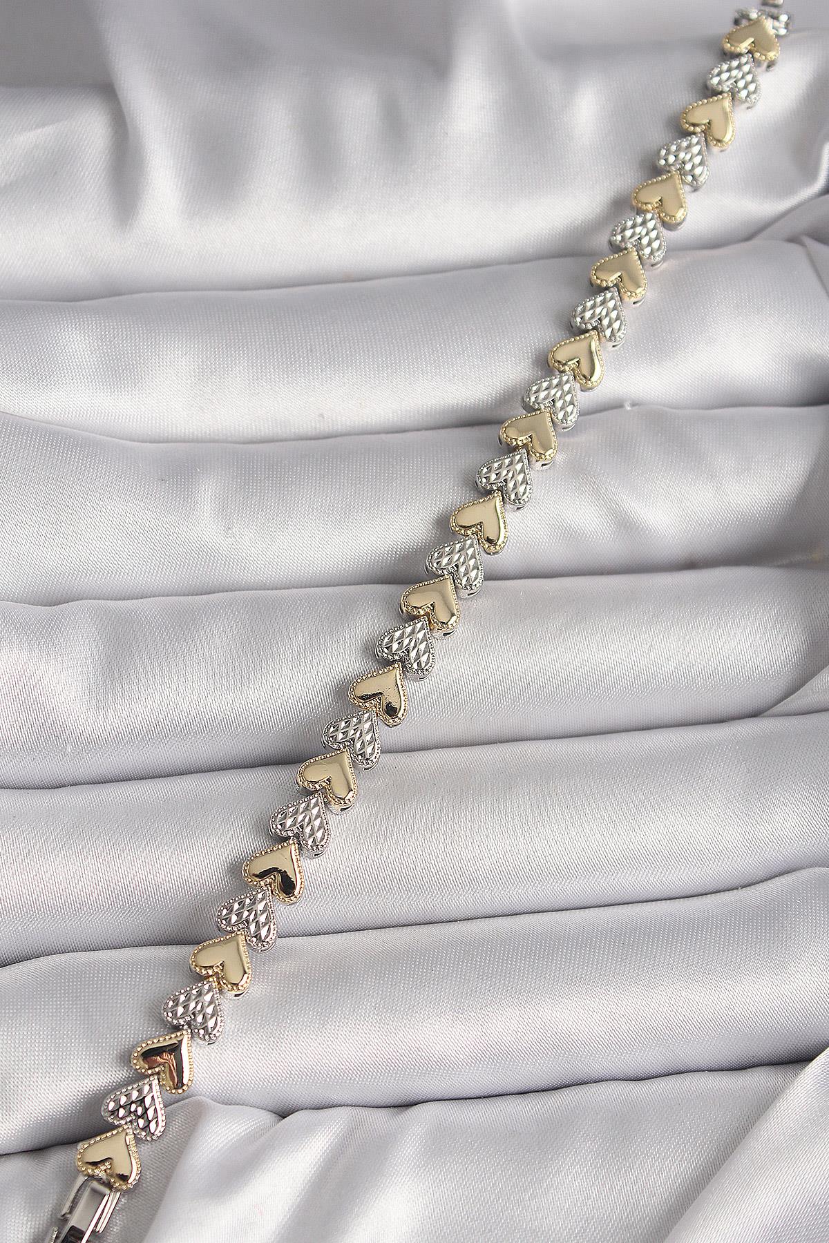 Pirinç Mix Renk Zirkon Taşlı Kalp Model VIP Seri Kadın Bileklik