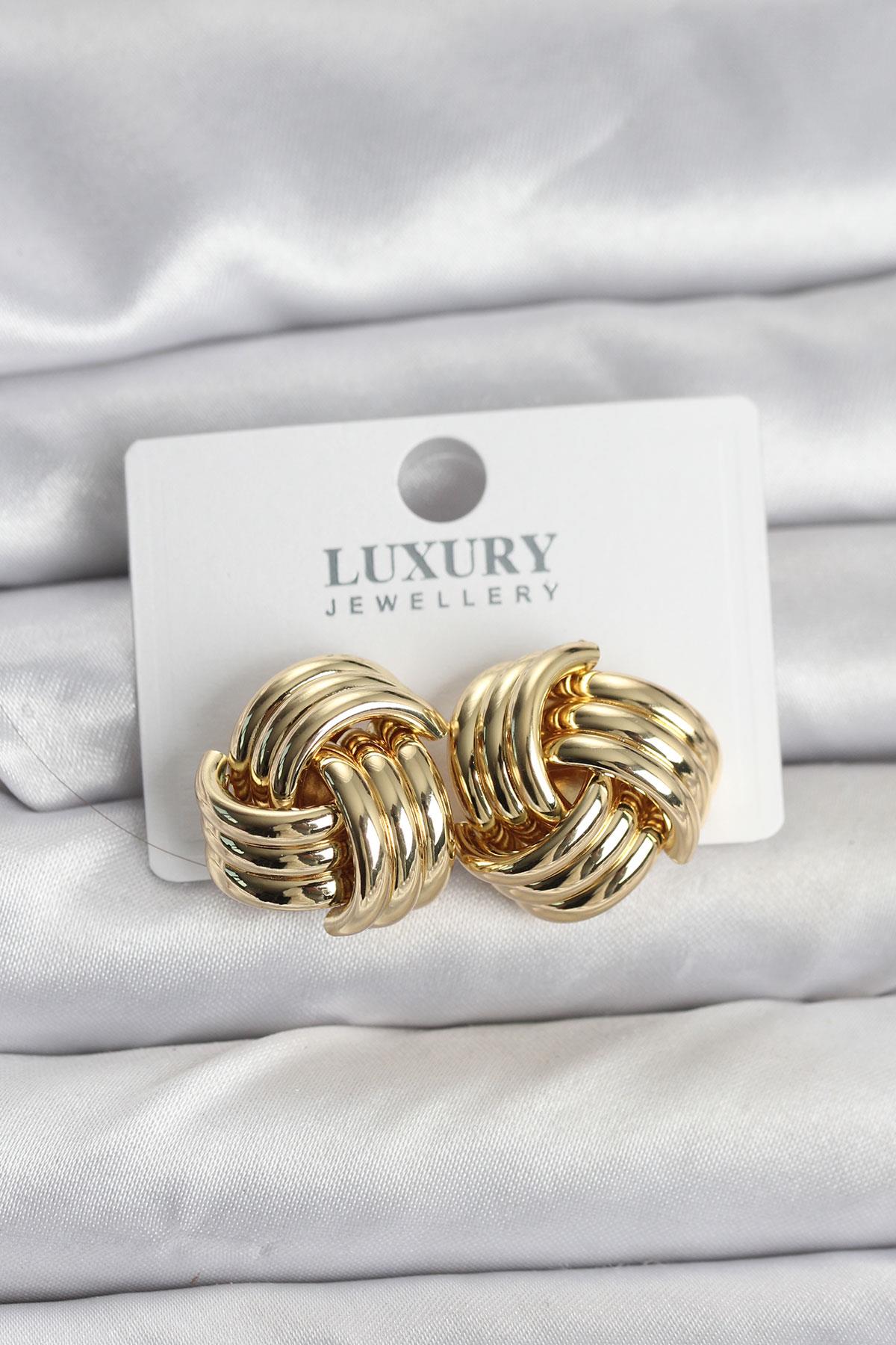 Pirinç Sarmal Gold Renk Kadın Küpe