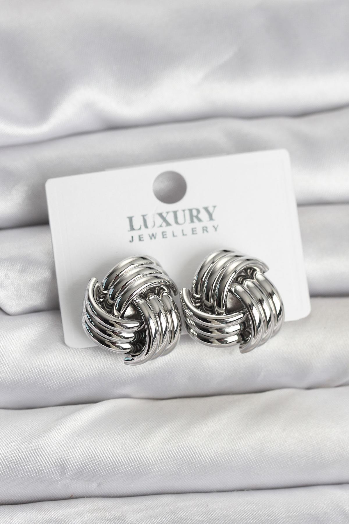 Pirinç Sarmal Gümüş Renk Kadın Küpe