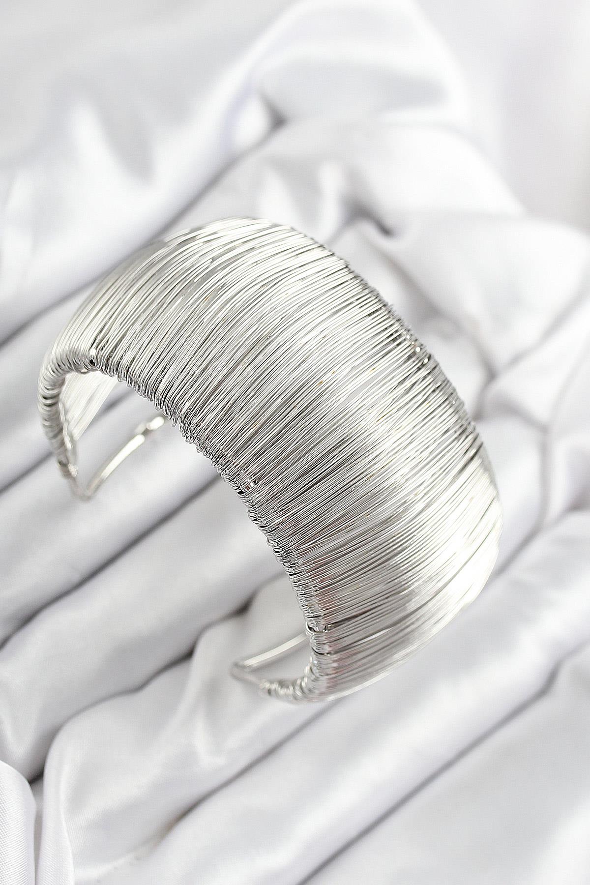 Pirinç Tel Sarma Model Gümüş Renk Kadın Bileklilk