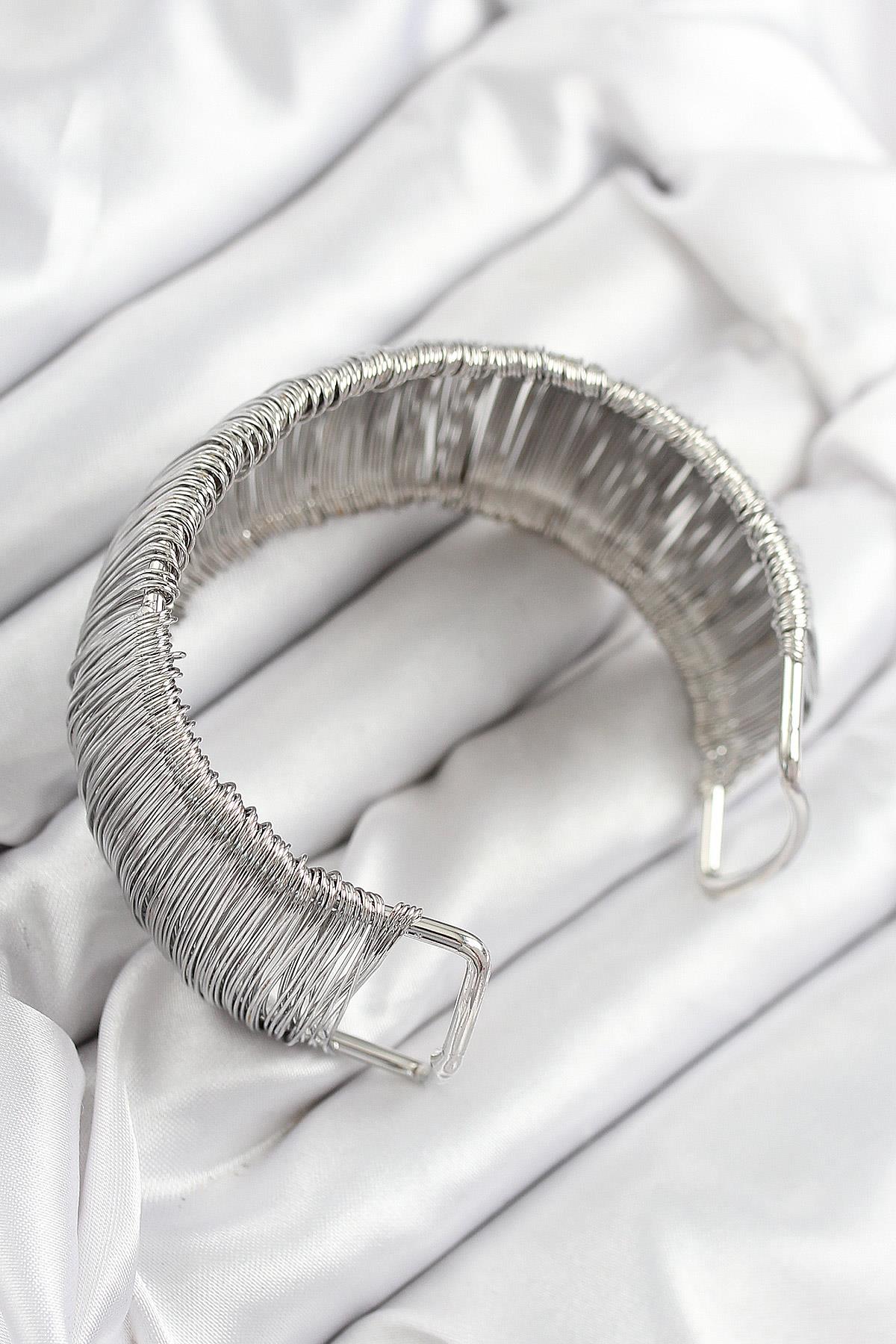 Pirinç Tel Sarma Model Gümüş Renk Kadın Bileklilk