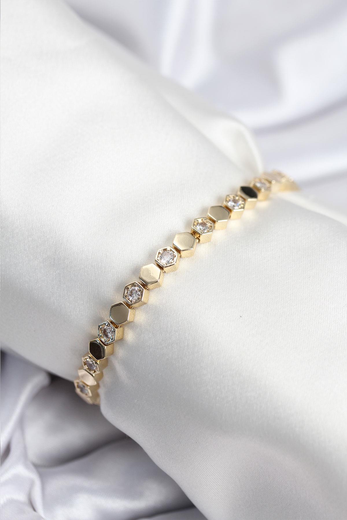 Pirinç VIP Seri Gold Renk Petek Model Kadın Bileklik