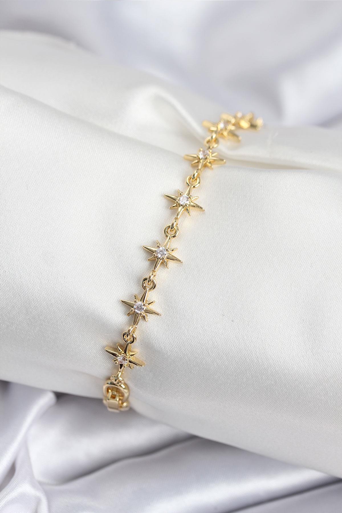 Pirinç VIP Seri Gold Renk Sıralı Kutup Yıldızı Kadın Bileklik