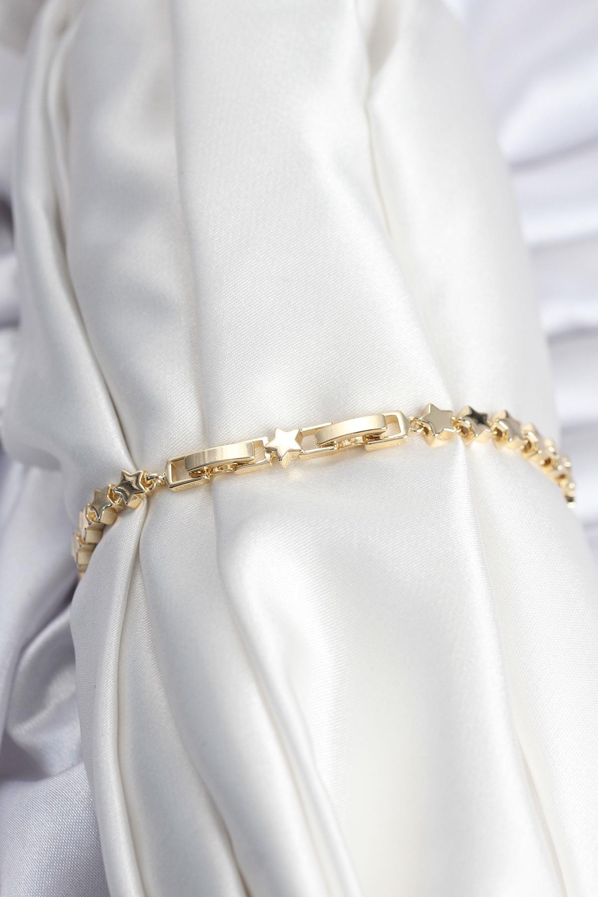 Pirinç VIP Seri Gold Renk Sıralı Yıldız Model Kadın Bileklik