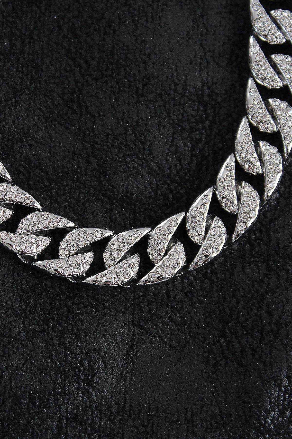 Pirinç Zirkon Taşlı Cuba Gurmet Model Gümüş Renk Erkek Kolye