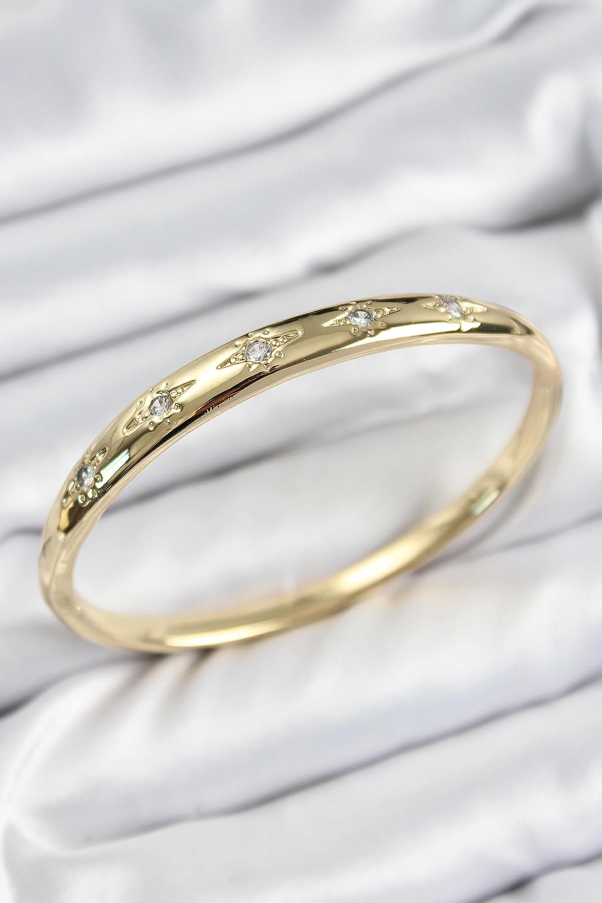 Pirinç Zirkon Taşlı Kutup Yıldızı Model Gold Renk Kadın Kelepçe