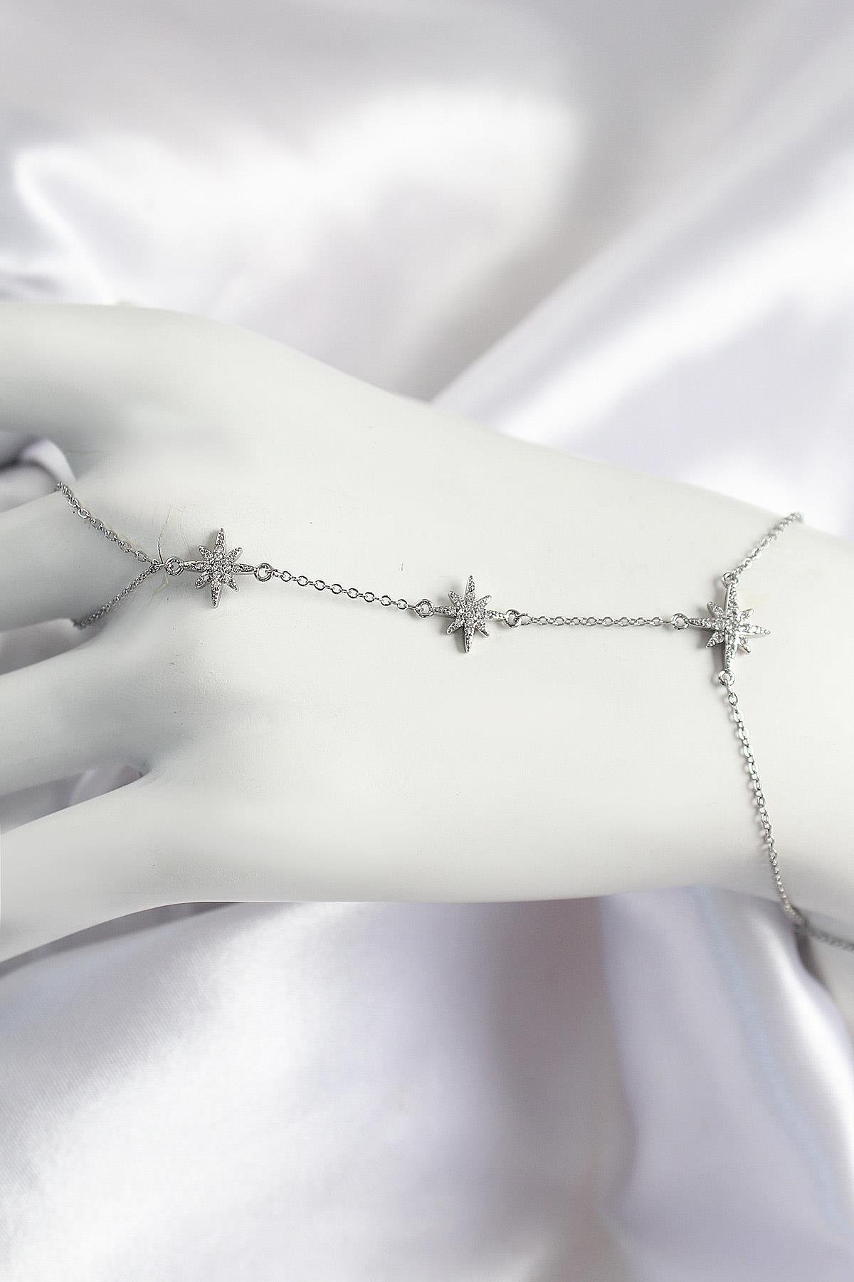 Pirinç Zirkon Taşlı Kutup Yıldızı Model Gümüş Renk Kadın Şahmeran