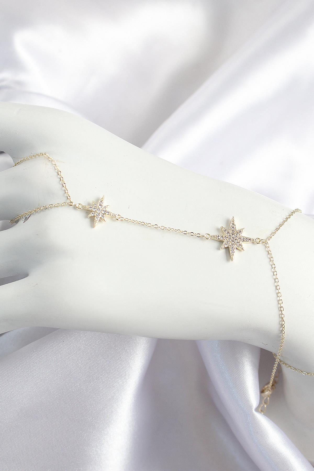 Pirinç Zirkon Taşlı Kutup Yıldızı Model Gold Renk Kadın Şahmeran