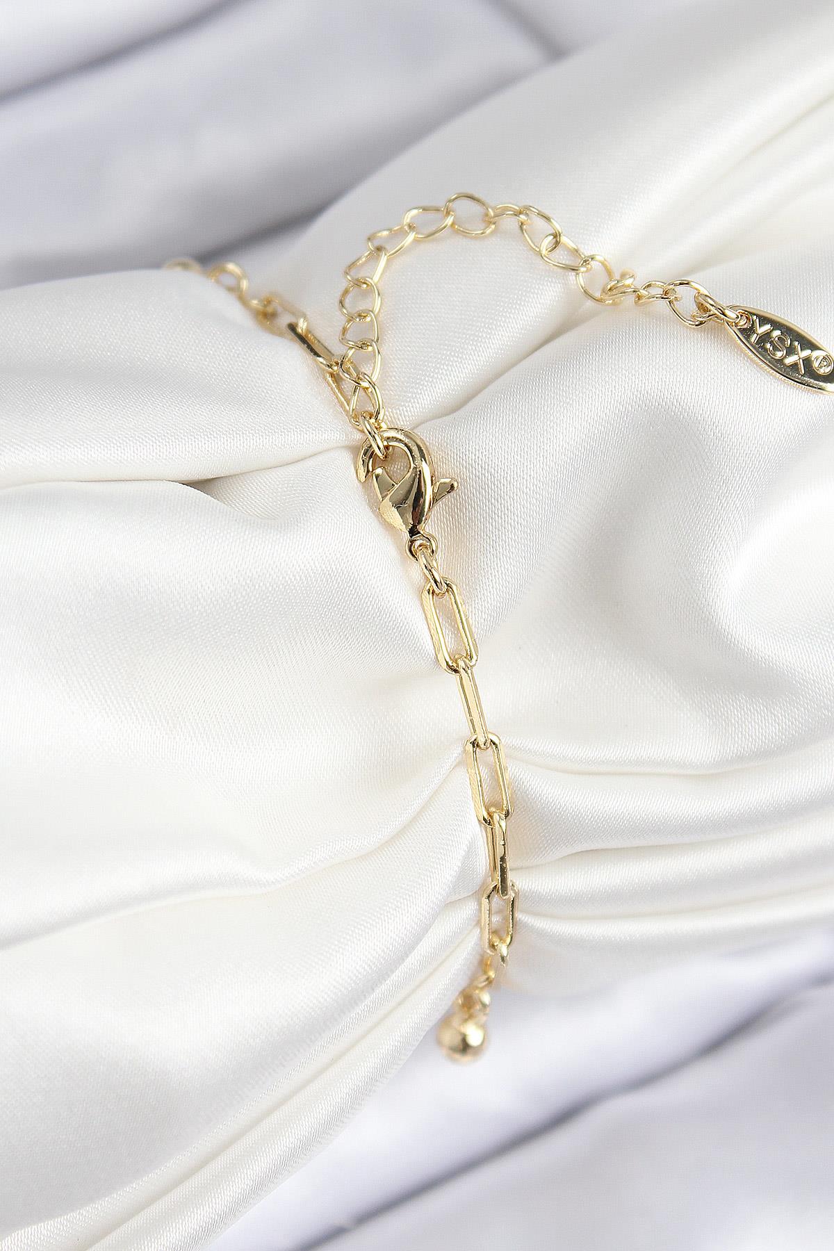 Pirinç Zirkon Taşlı Nazar Boncuğu Model Gold Renk Kadın Bileklik