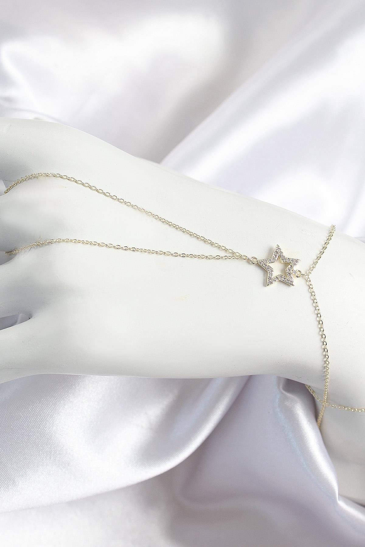 Pirinç Zirkon Taşlı Yıldız Model Gold Renk Kadın Şahmeran