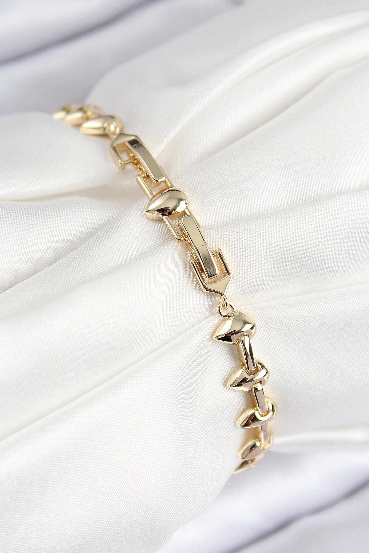 VIP Pirinç Zirkon Taşlı Damla Çit Model Gold Renk Kadın Bileklik