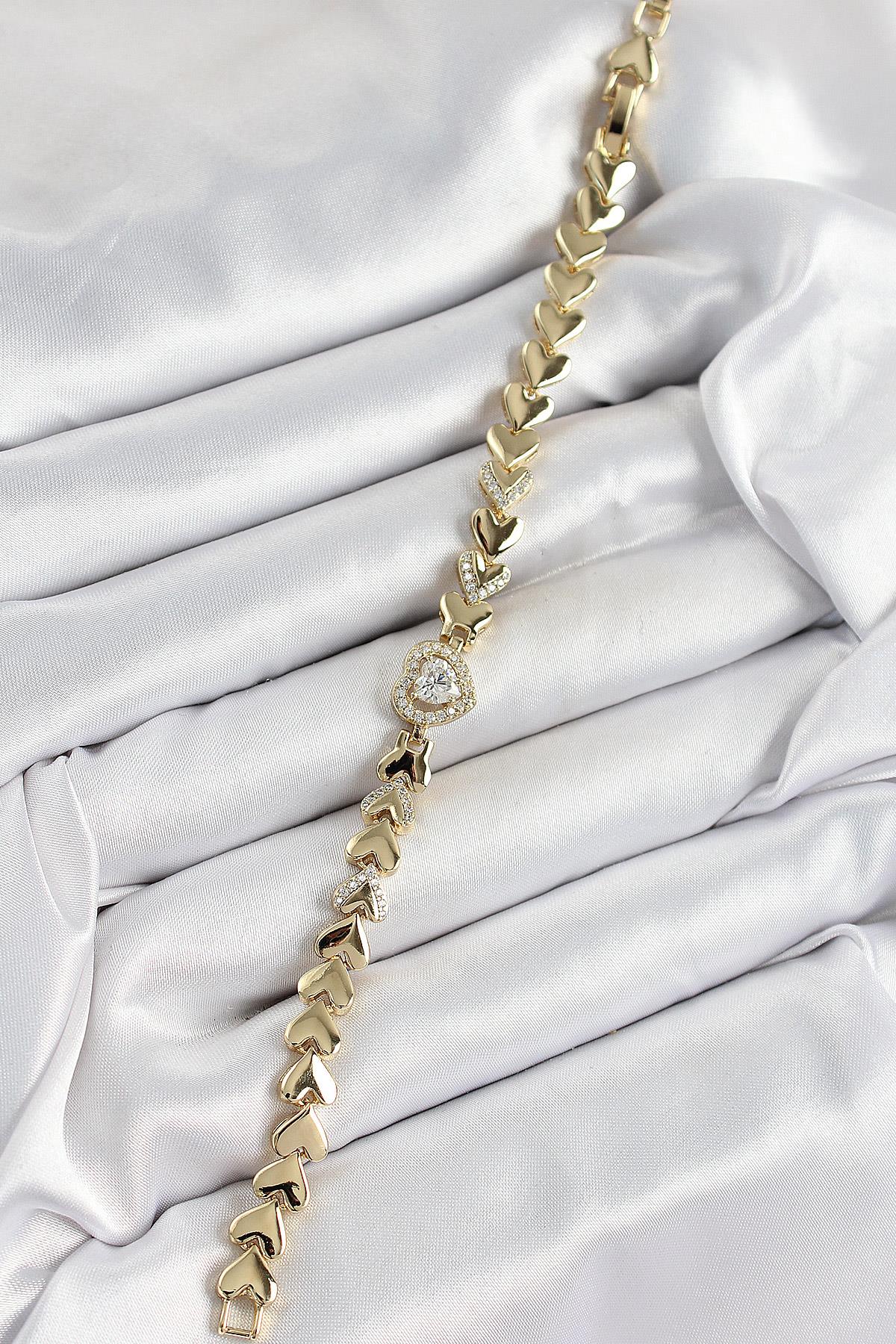 Xuping Pirinç Baget Kalp Model Gold Renk Kadın Bileklik