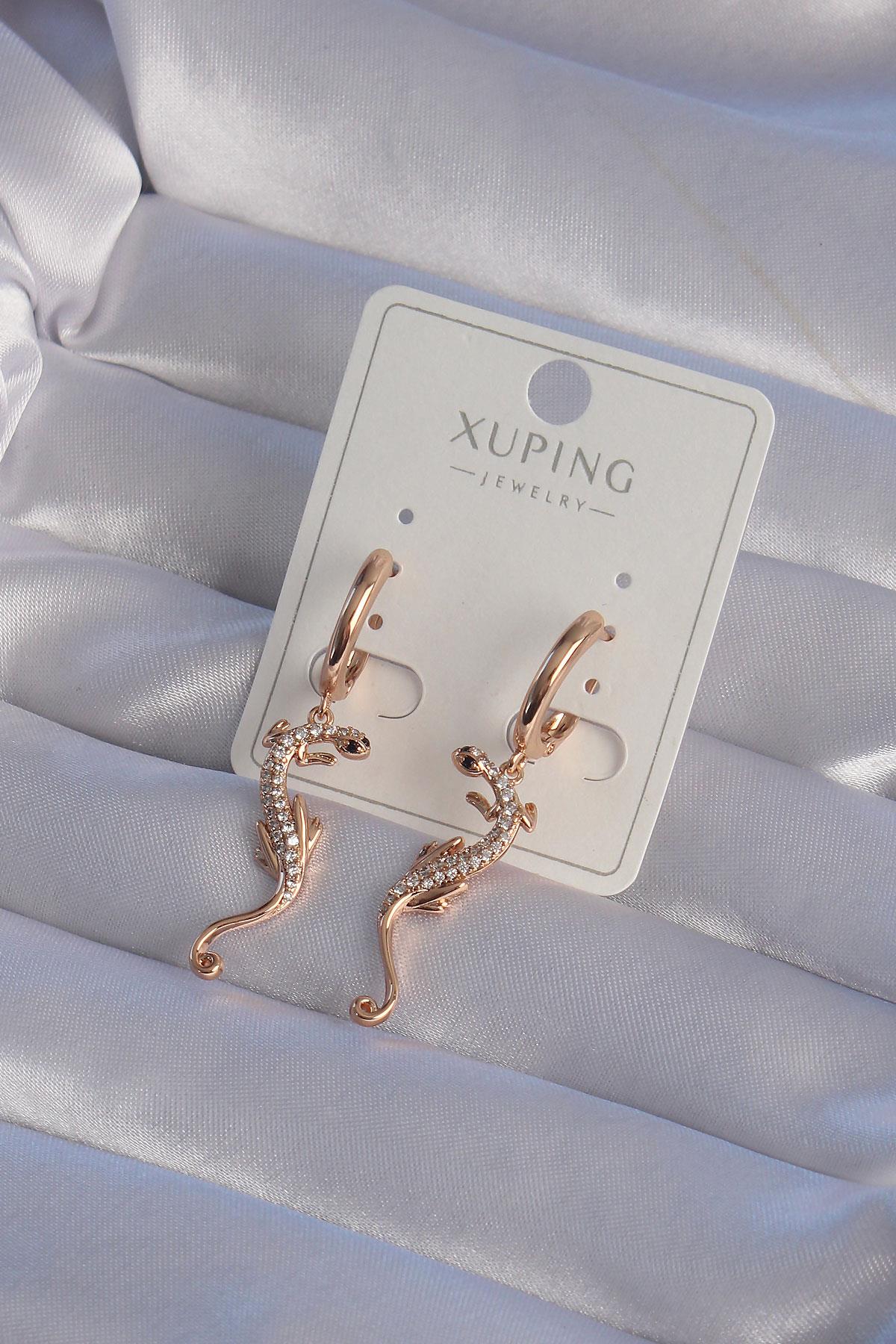 XUPİNG Rose Renk Zirkon Taşlı Kertenkele Model Halka Küpe