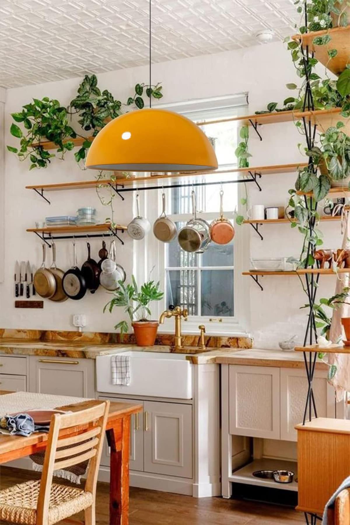 50 cm Çaplı Bamyum Sarı Tekli Avize Salon Yemek Masası Restoran Sarkıt Lamba Avizeler Modelleri