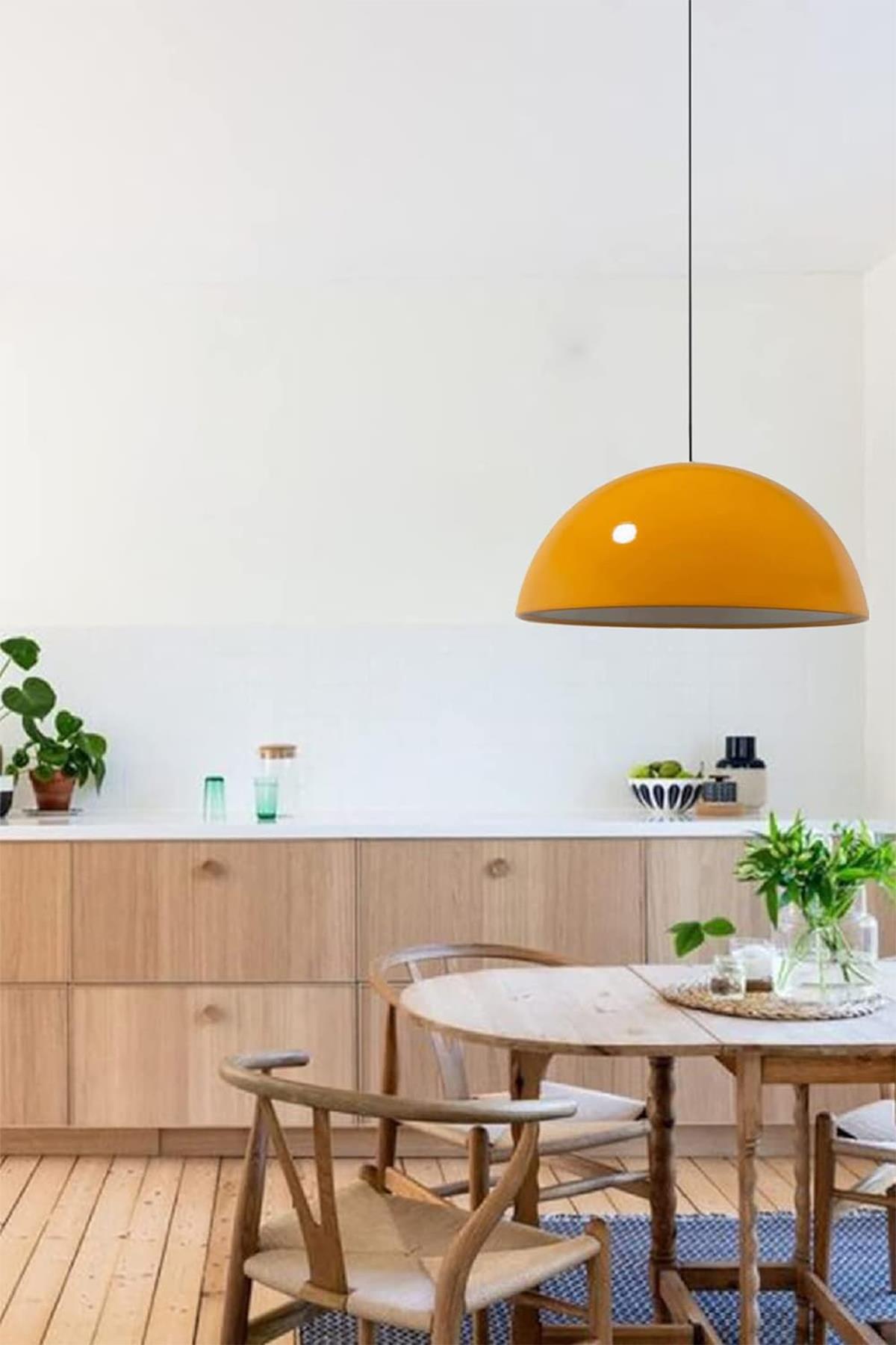 50 cm Çaplı Bamyum Sarı Tekli Avize Salon Yemek Masası Restoran Sarkıt Lamba Avizeler Modelleri