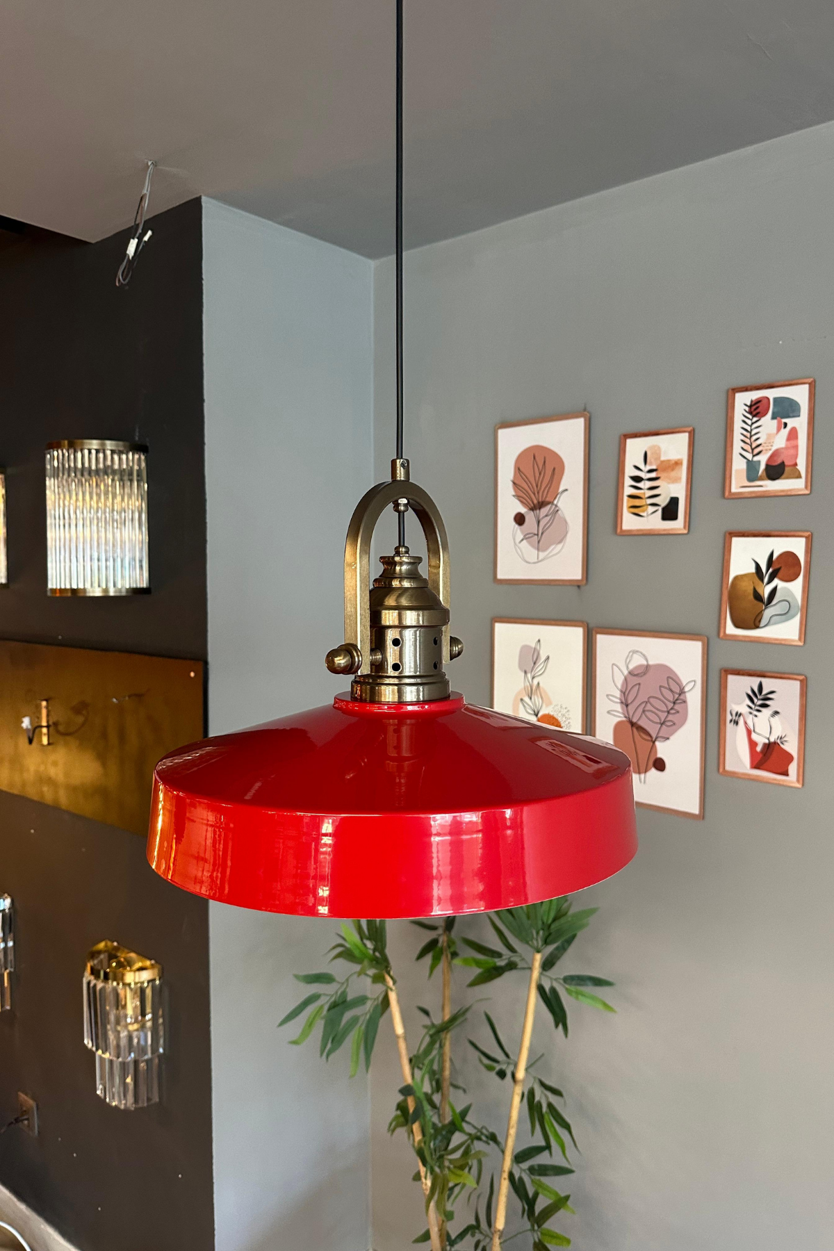 Açe Kırmızı Tekli Delikli Eskitme Başlık Avize Retro Sarkıt Ofis Showroom Salon Mutfak Avizeleri