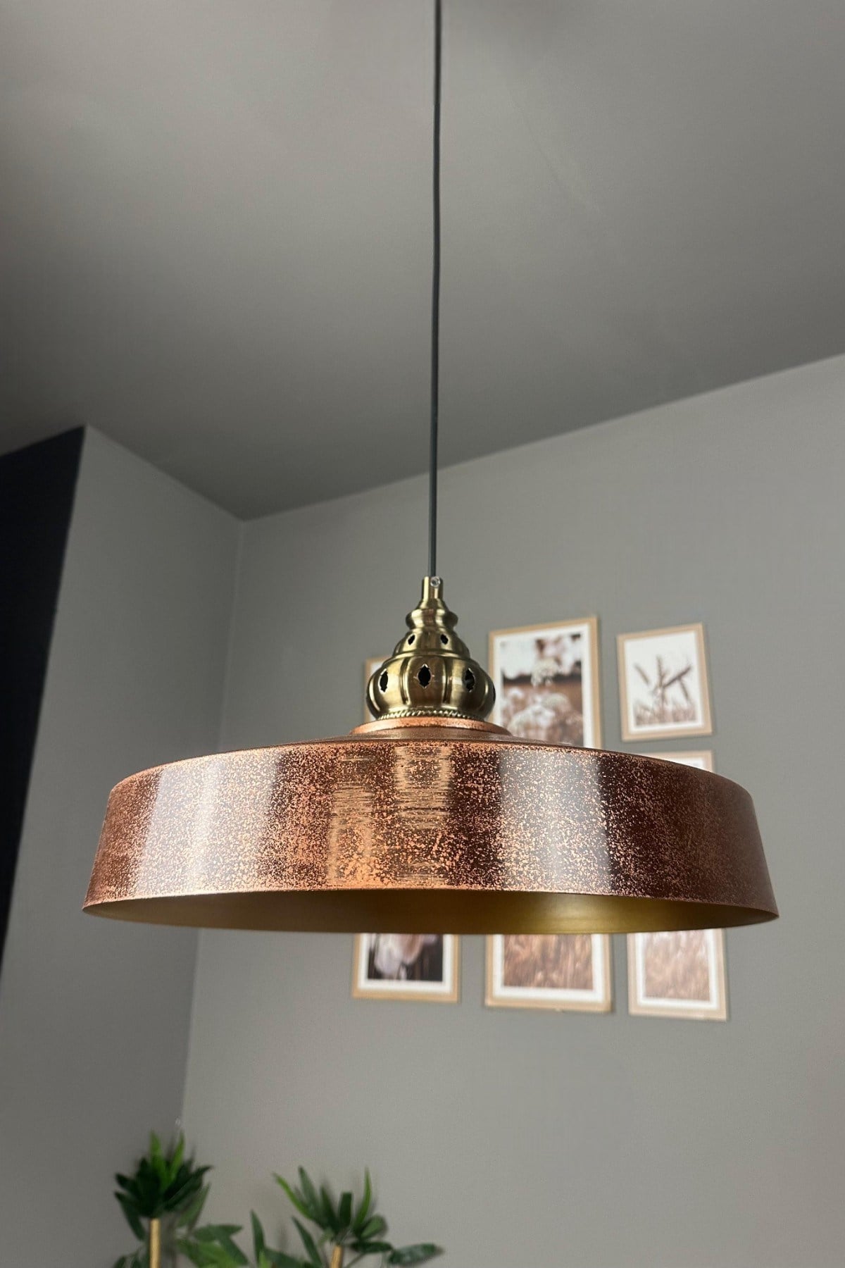 Açe Patina Eskitme King Başlık Tekli Avize Retro Sarkıt Ofis Showroom Salon Mutfak Avizeleri