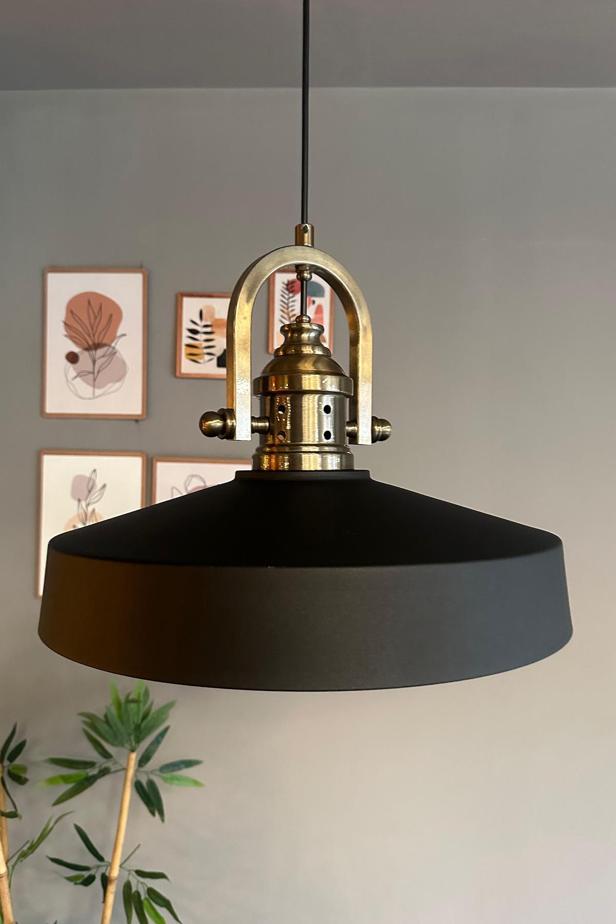 Açe Siyah Tekli Delikli Eskitme Başlık Avize Retro Sarkıt Ofis Showroom Salon Mutfak Avizeleri