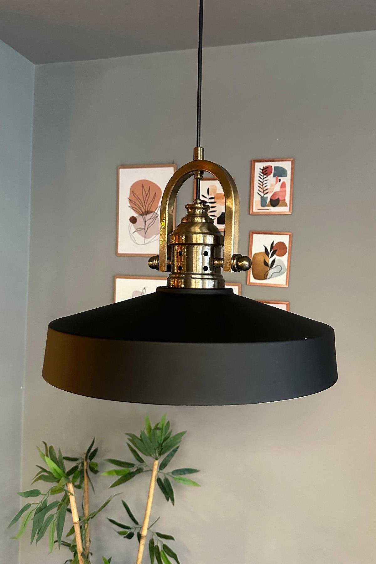 Açe Siyah Tekli Delikli Eskitme Başlık Avize Retro Sarkıt Ofis Showroom Salon Mutfak Avizeleri