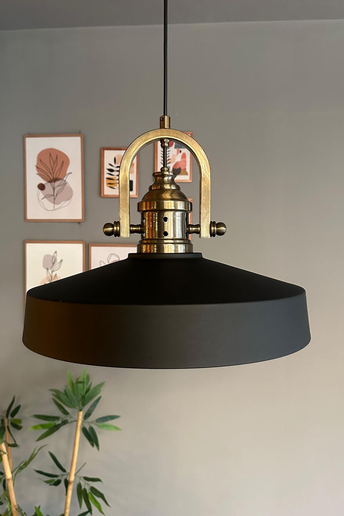 Açe Siyah Tekli Delikli Eskitme Başlık Avize Retro Sarkıt Ofis Showroom Salon Mutfak Avizeleri