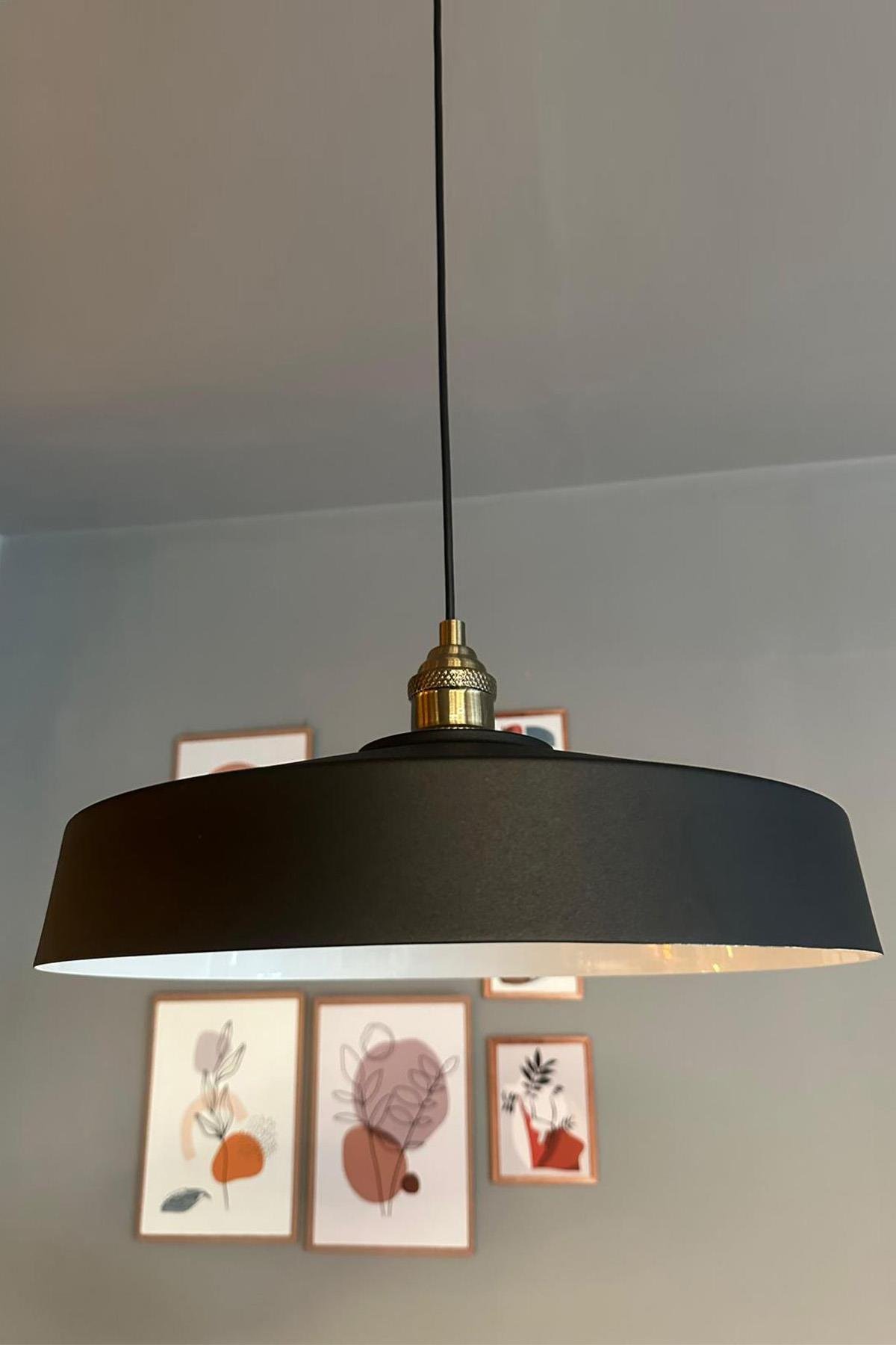 Açe Siyah Tekli Eskitme Lale Başlık Avize Retro Sarkıt Ofis Showroom Salon Mutfak Avizeleri