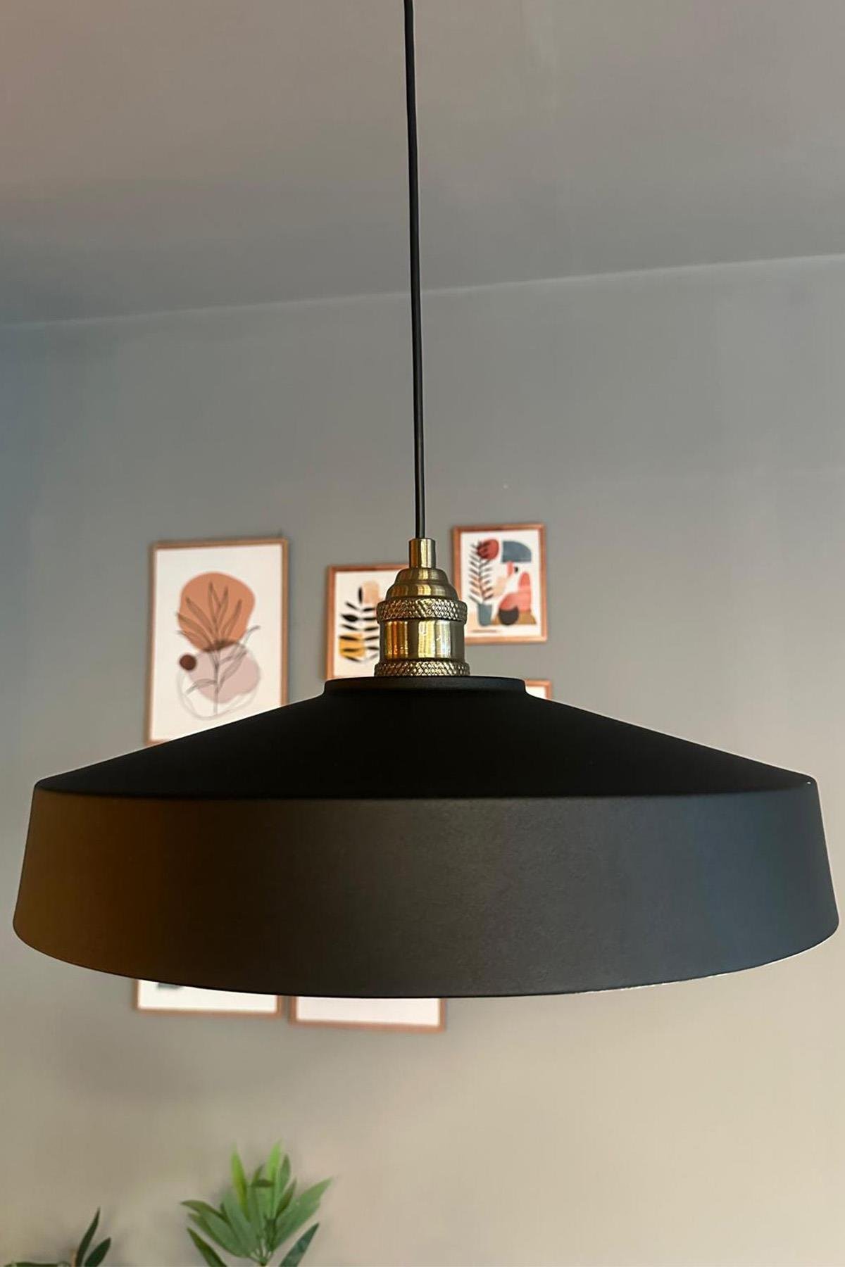 Açe Siyah Tekli Eskitme Lale Başlık Avize Retro Sarkıt Ofis Showroom Salon Mutfak Avizeleri