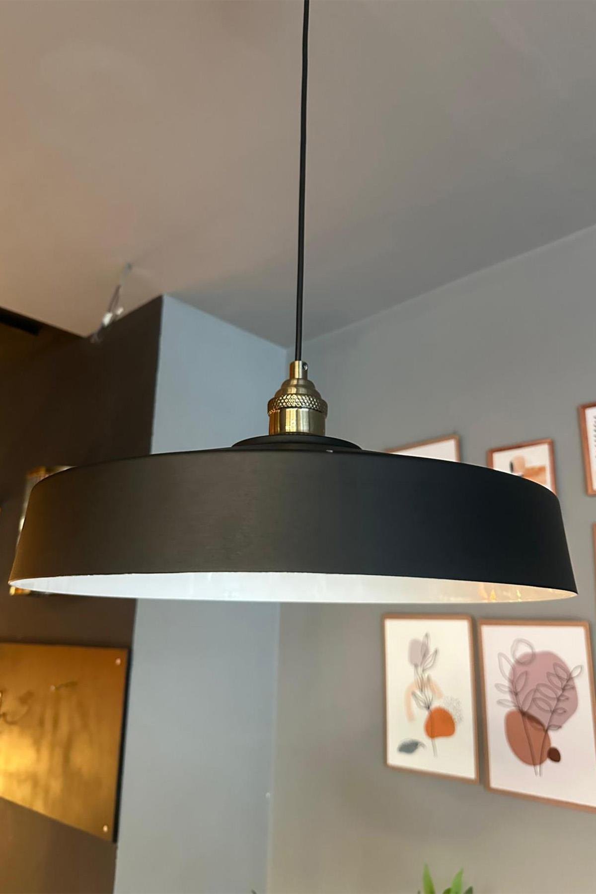 Açe Siyah Tekli Eskitme Lale Başlık Avize Retro Sarkıt Ofis Showroom Salon Mutfak Avizeleri