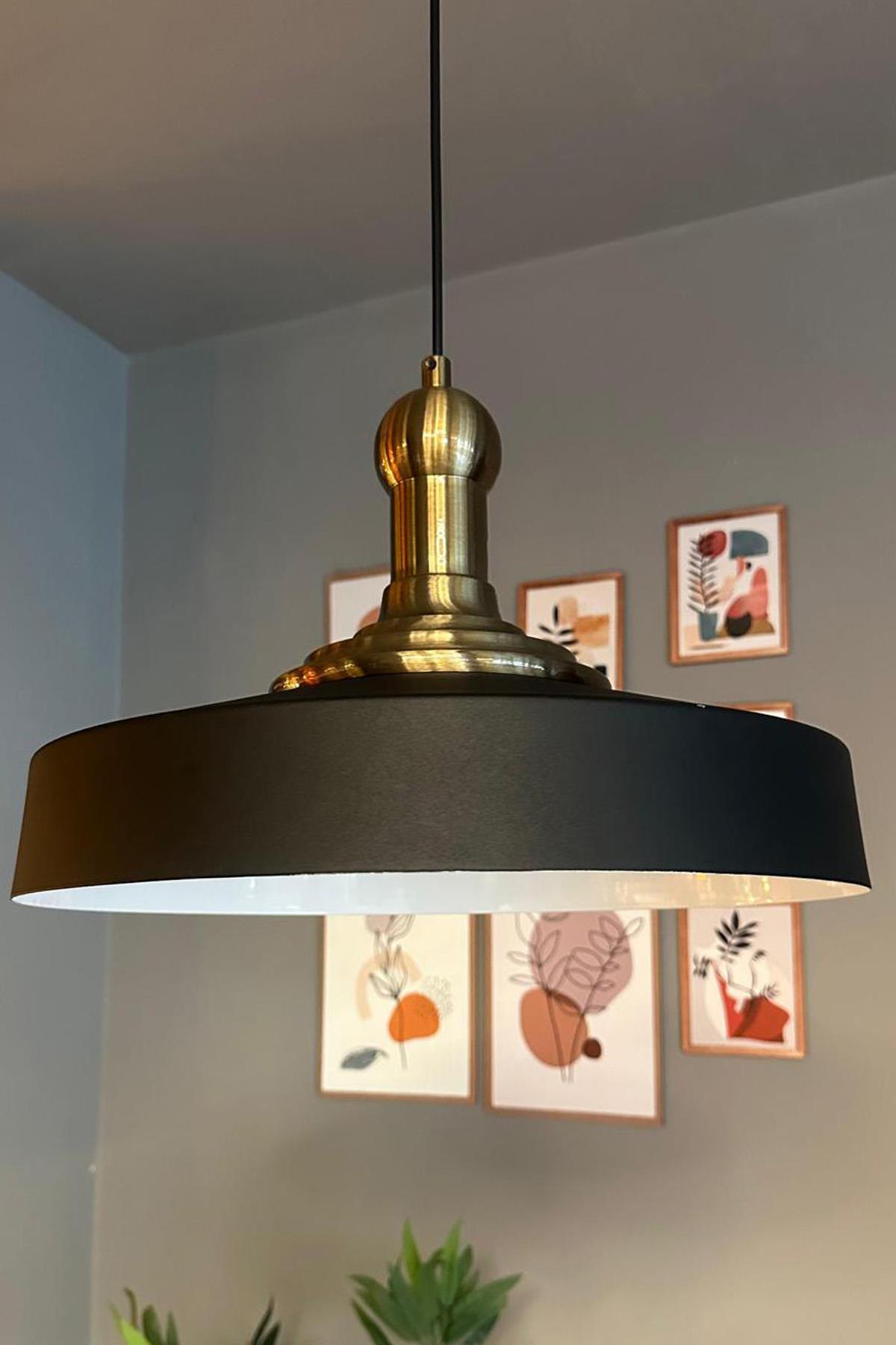 Açe Siyah Tekli Eskitme Uzun Tokmak Başlık Avize Retro Sarkıt Ofis Showroom Salon Mutfak Avizeleri