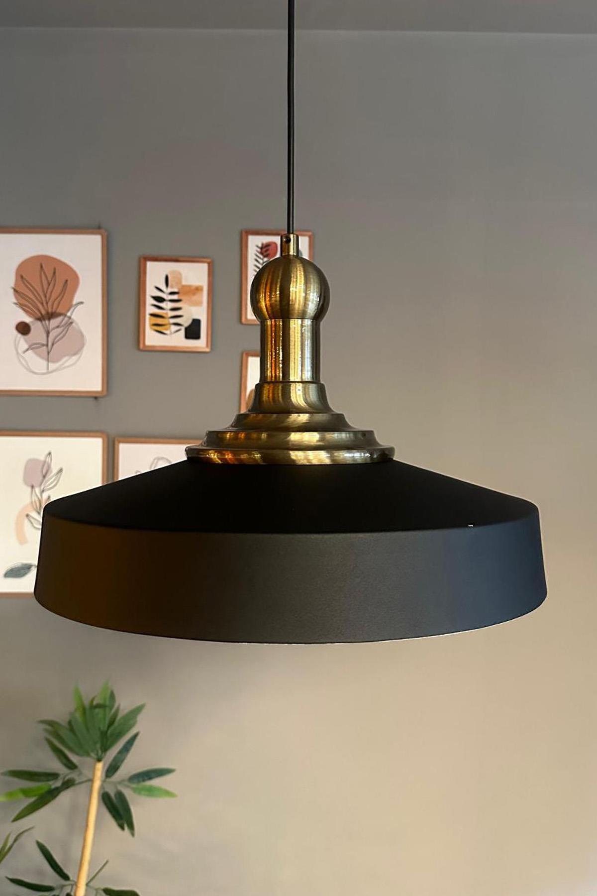 Açe Siyah Tekli Eskitme Uzun Tokmak Başlık Avize Retro Sarkıt Ofis Showroom Salon Mutfak Avizeleri