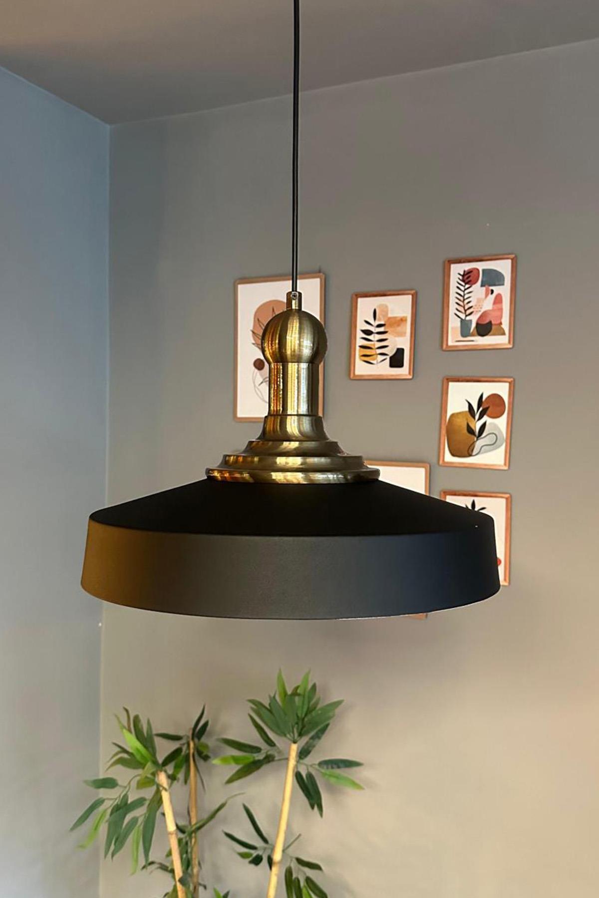 Açe Siyah Tekli Eskitme Uzun Tokmak Başlık Avize Retro Sarkıt Ofis Showroom Salon Mutfak Avizeleri