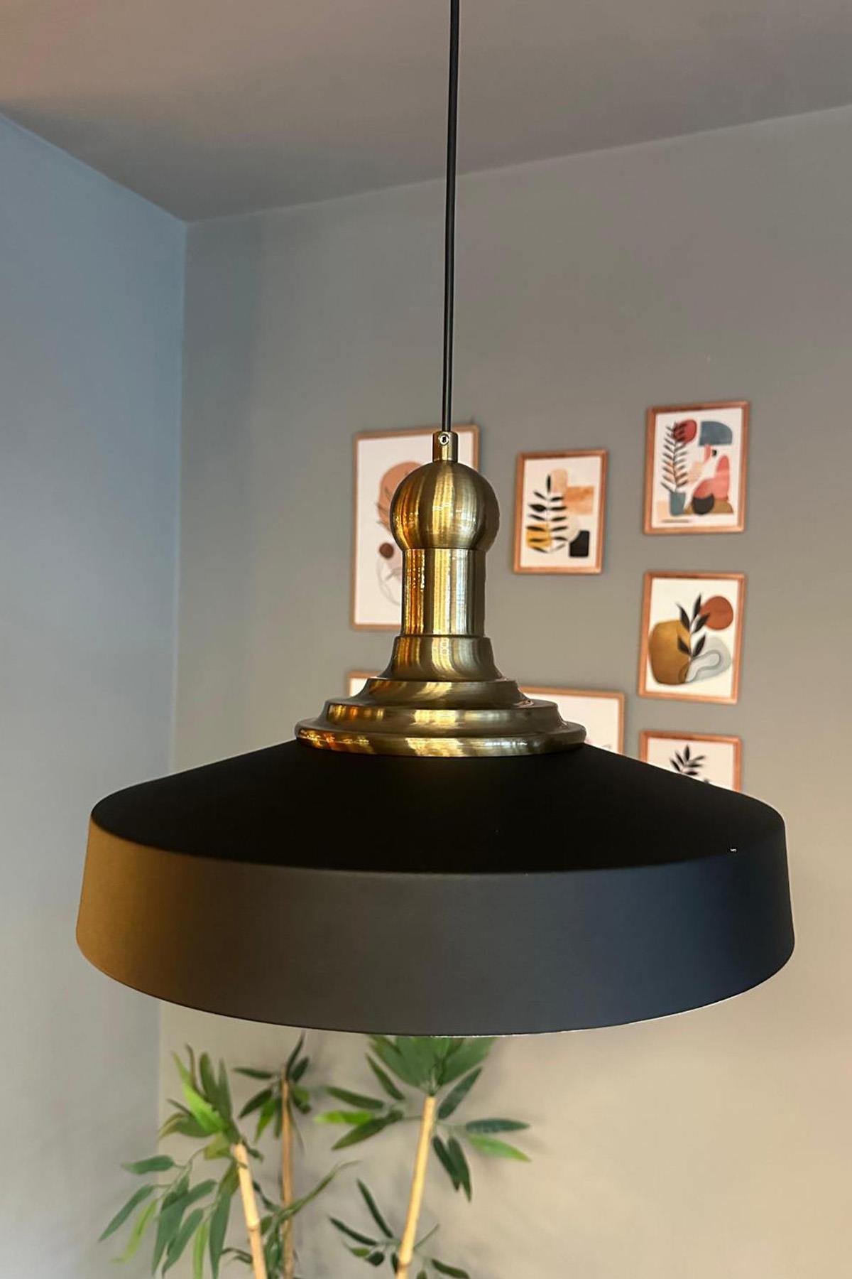 Açe Siyah Tekli Eskitme Uzun Tokmak Başlık Avize Retro Sarkıt Ofis Showroom Salon Mutfak Avizeleri
