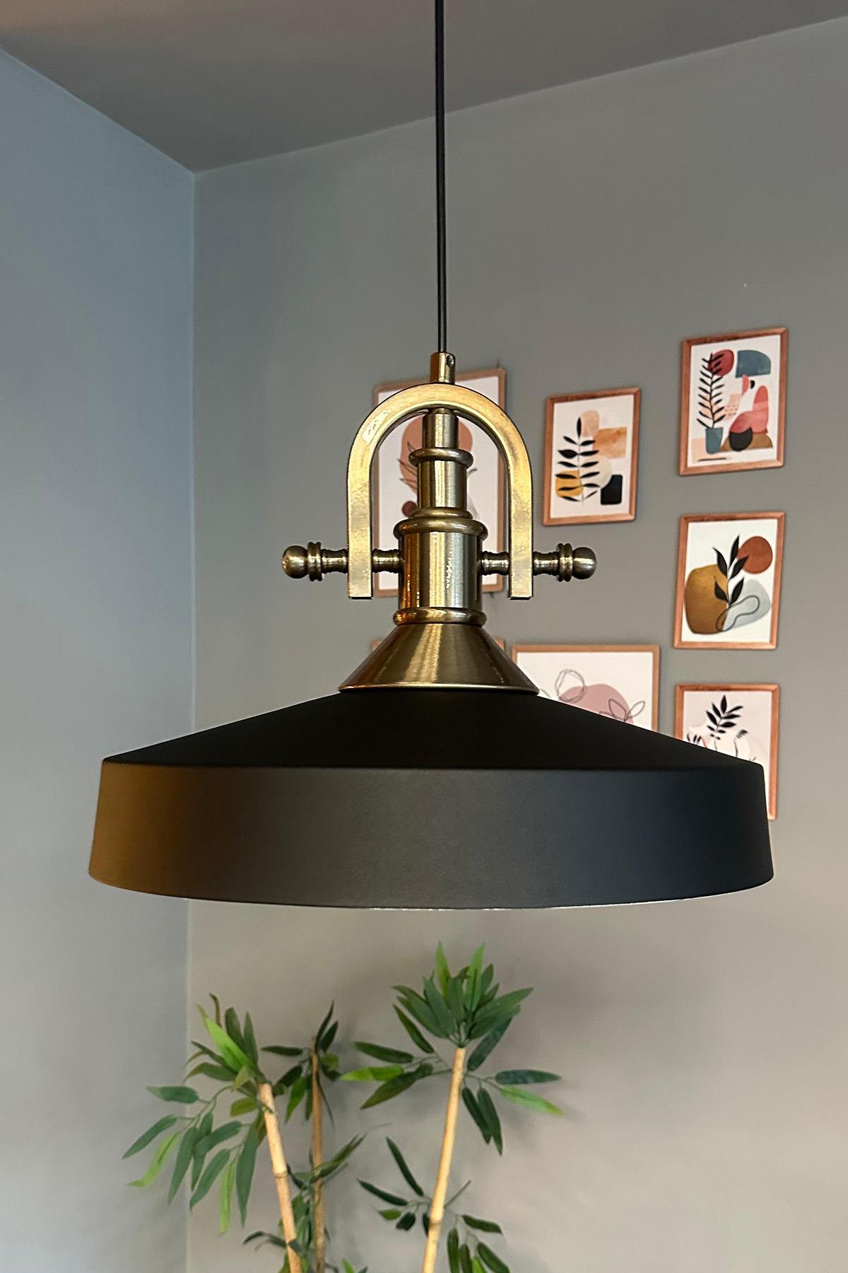 Açe Siyah Tekli Gemici Eskitme Başlık Avize Retro Sarkıt Ofis Showroom Salon Mutfak Avizeleri