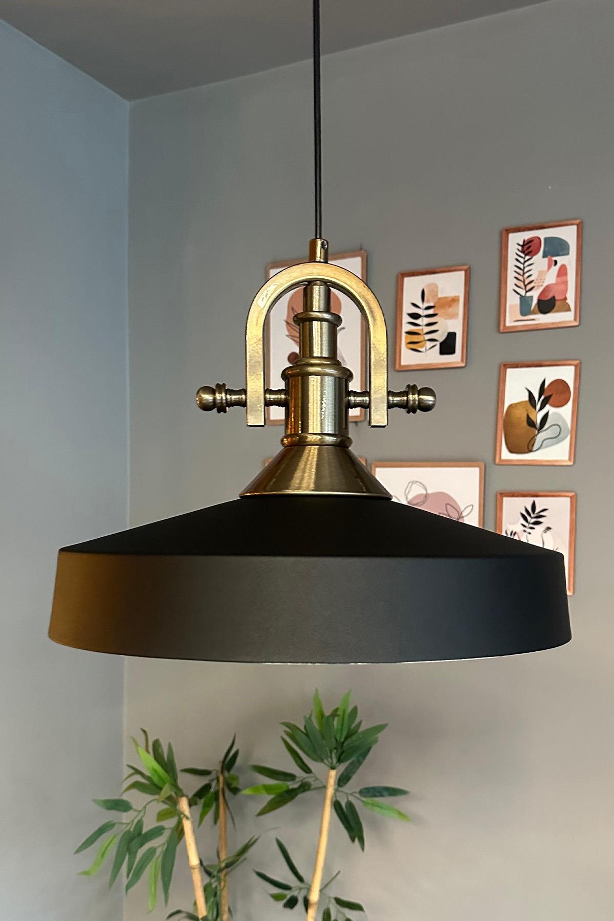 Açe Siyah Tekli Gemici Eskitme Başlık Avize Retro Sarkıt Ofis Showroom Salon Mutfak Avizeleri
