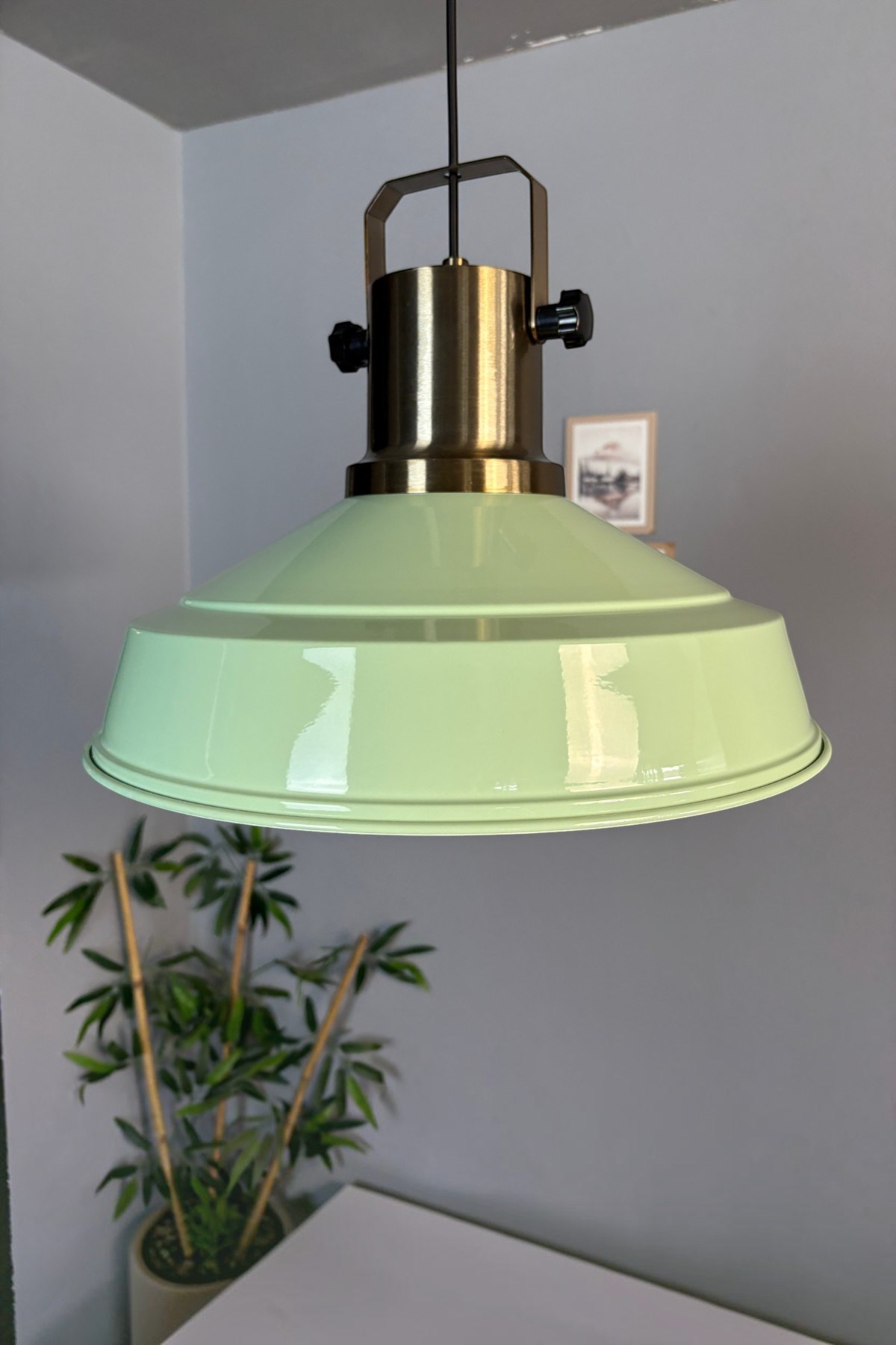 Asaletli Tekli Mint Yeşili Avize Kalın Eskitme Başlık Retro Sarkıt Lamba Restoran Salon Aydınlatma