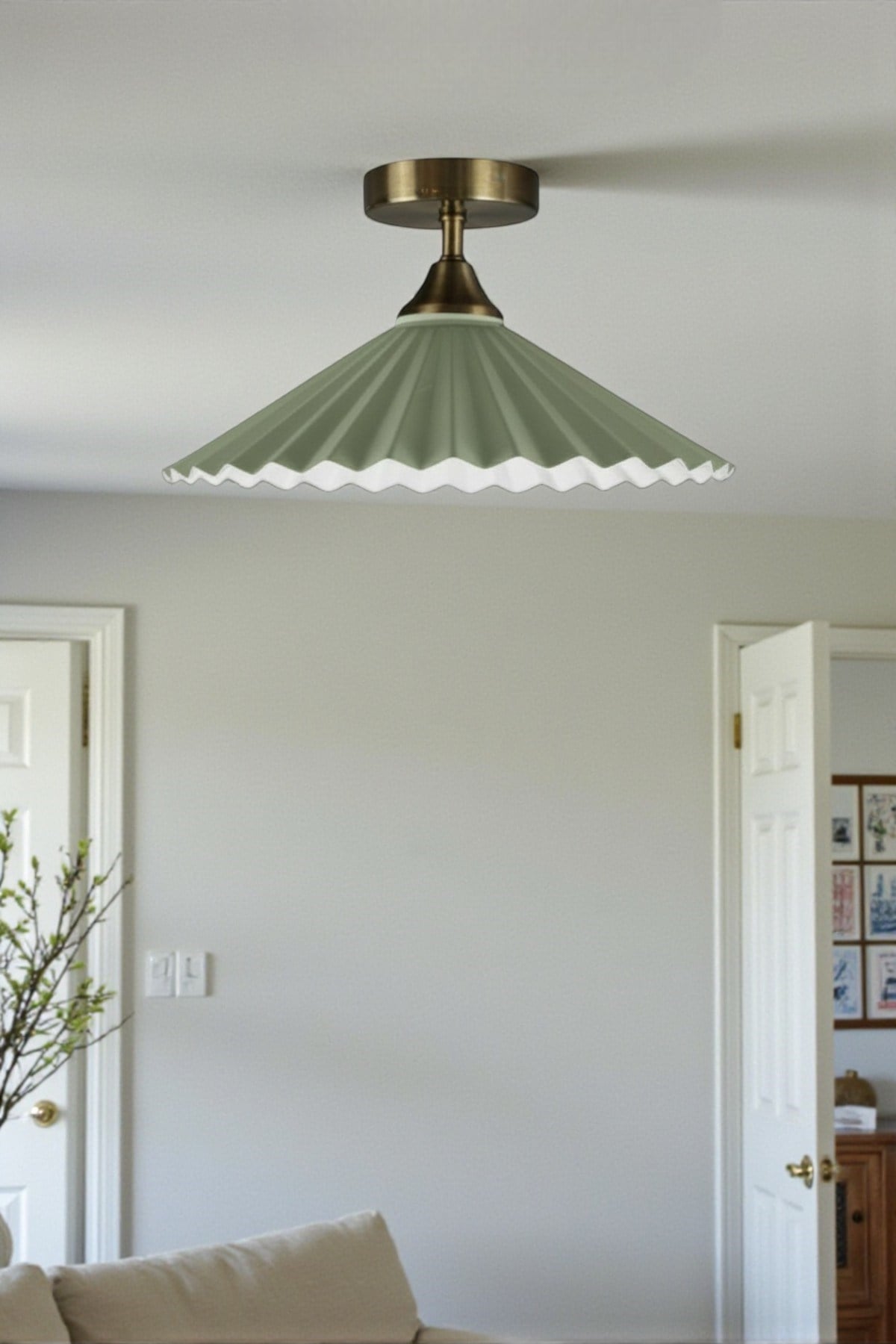 Avilla Mint Yeşili Metal Büyük Avize Piramit Plafonyer Başlık Tekli Rustik Cafe Modern Aydınlatma