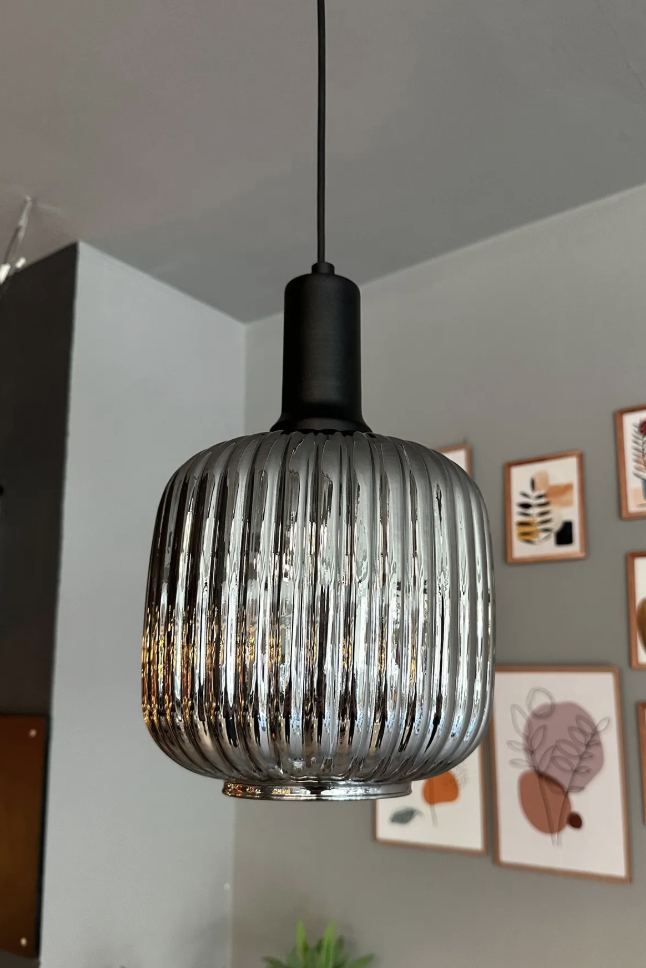 Bag Füme Cam Tekli Avize Siyah Fener Başlık Retro Sarkıt Lamba Restoran Salon Aydınlatma