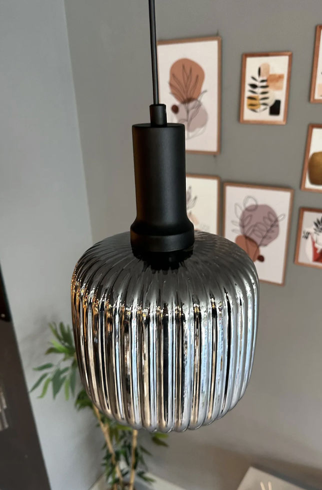 Bag Füme Cam Tekli Avize Siyah Fener Başlık Retro Sarkıt Lamba Restoran Salon Aydınlatma