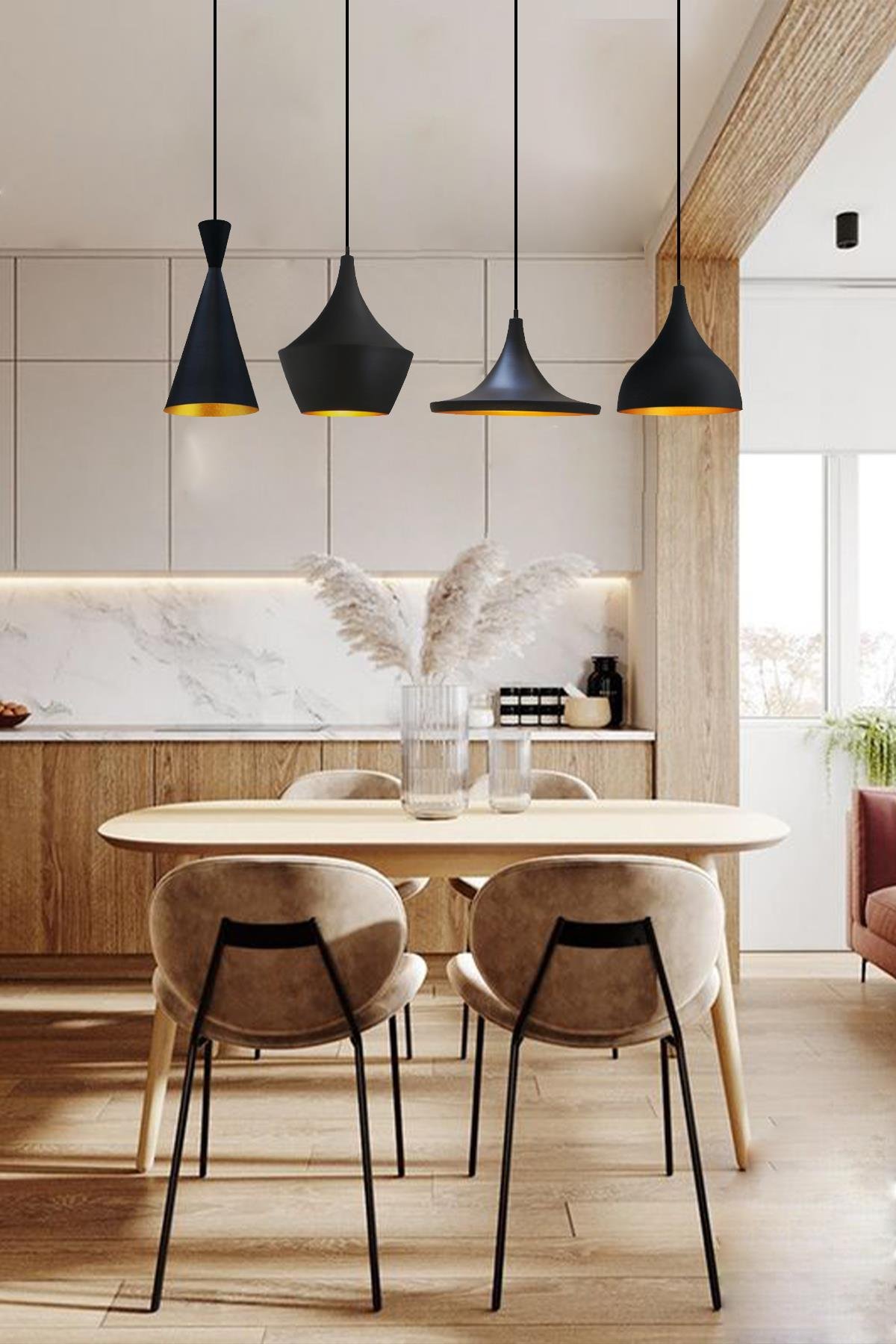 Bamyum Dörtlü Magna Avize Sarkıt Yemek masası Üstü İç Mekan Pastane Ofis Modern Otel Restoran