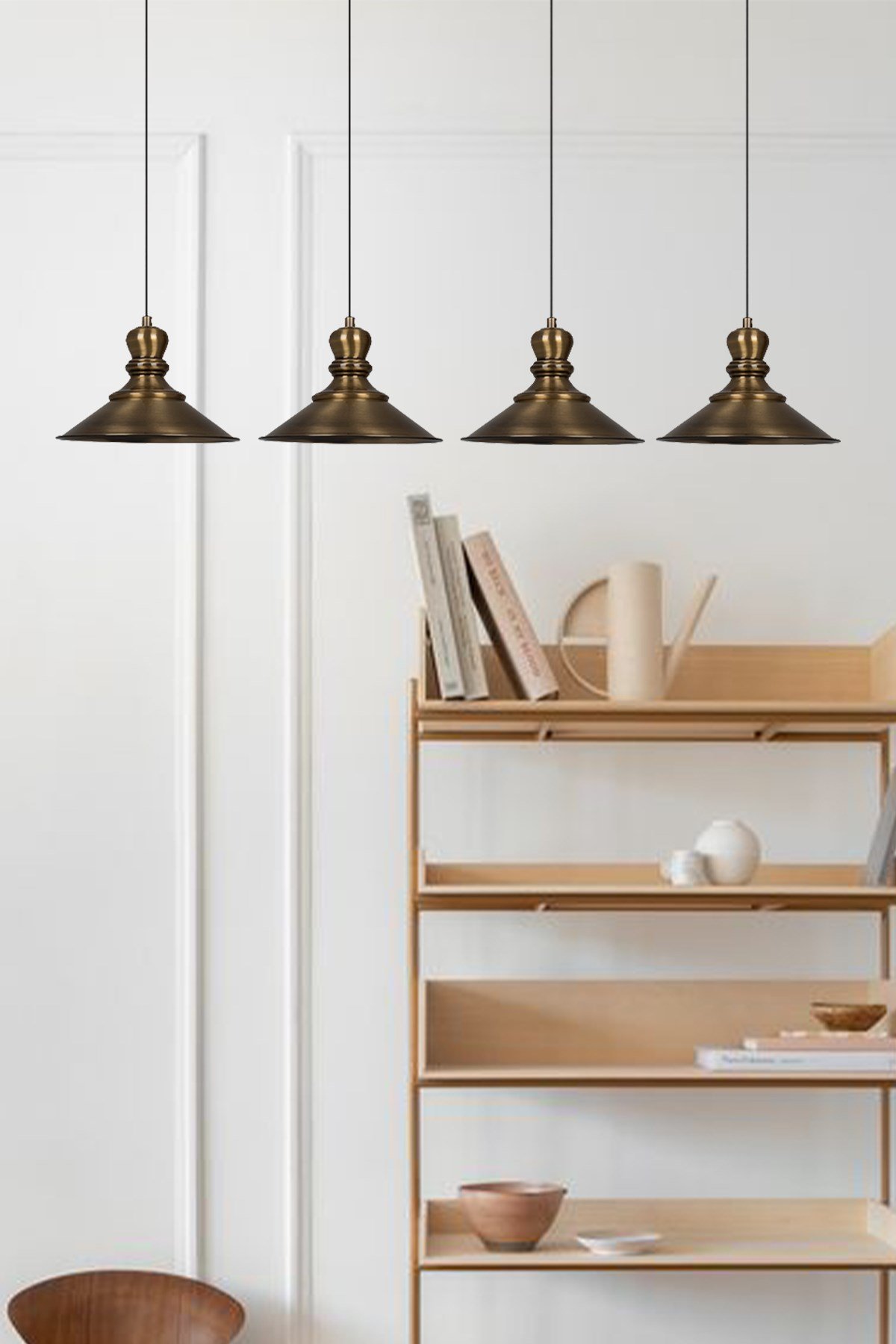 Bamyum Dörtlü Nantes Eskitme Rengi Metal Sarkıt Avize  Lamba Rustik Vintage Iç Mekan Ofis Cafe