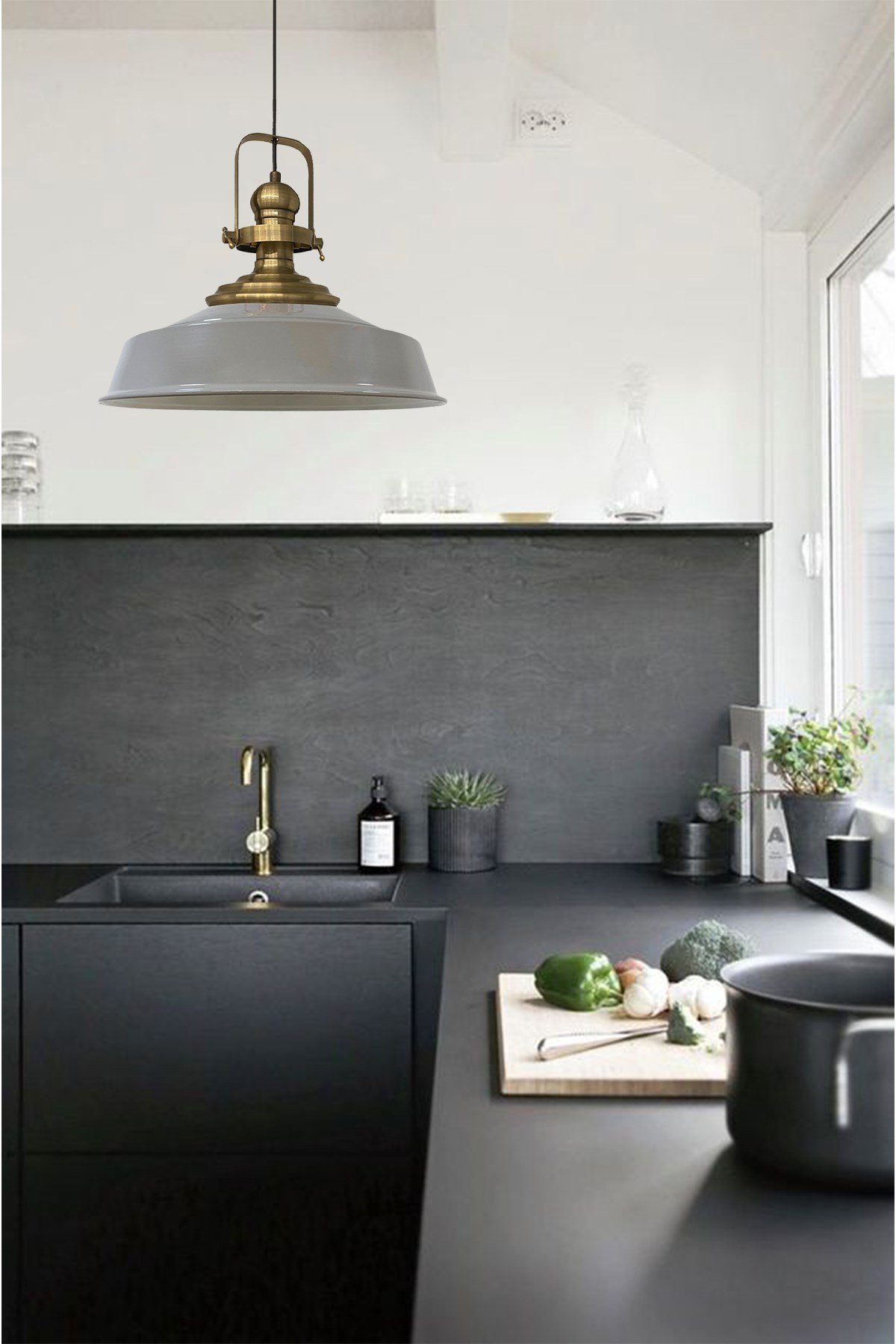 Bamyum Gri Asaletli Tekli Avize Eskitme Başlık Retro Sarkıt Lamba Restoran Cafe Salon Avizeleri