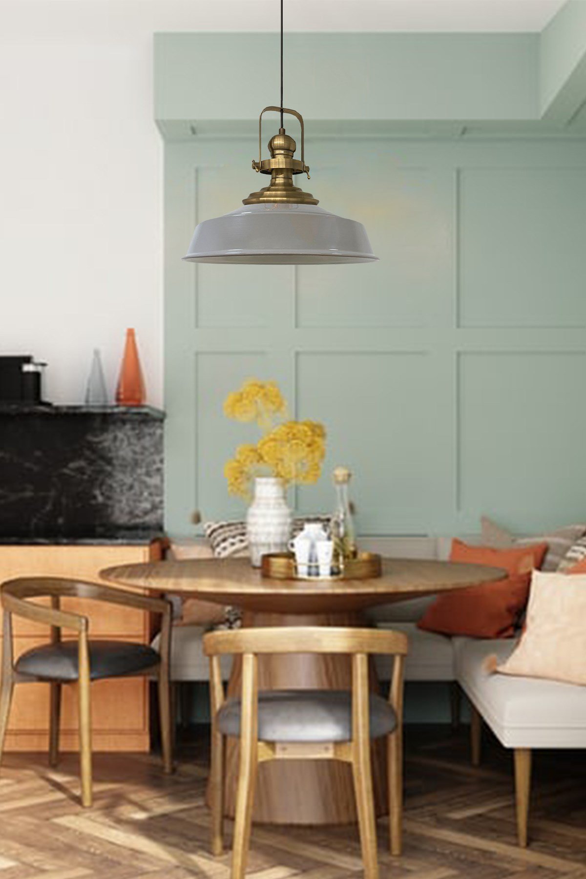 Bamyum Gri Asaletli Tekli Avize Eskitme Başlık Retro Sarkıt Lamba Restoran Cafe Salon Avizeleri