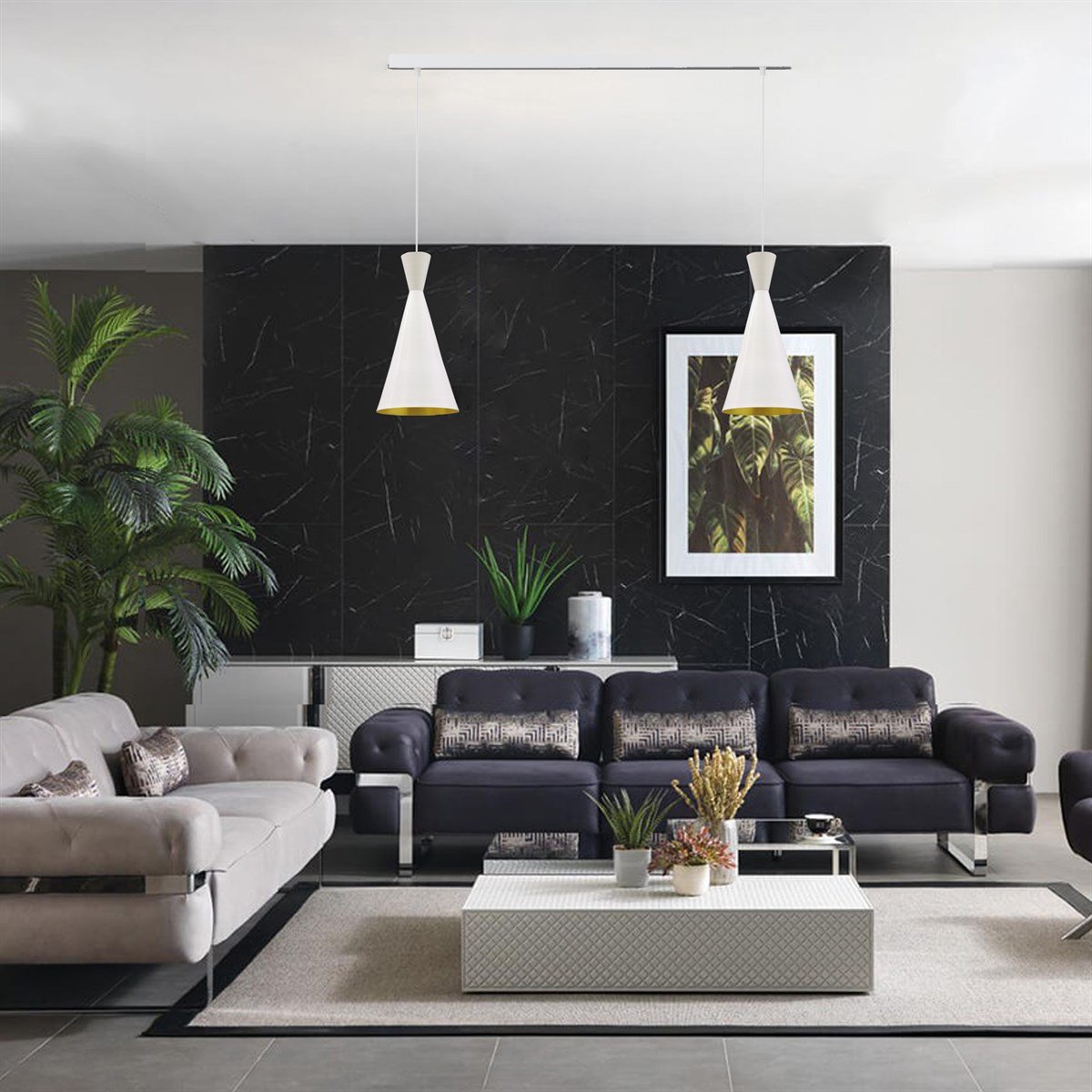 Bamyum İkili Beyaz İnce Avize