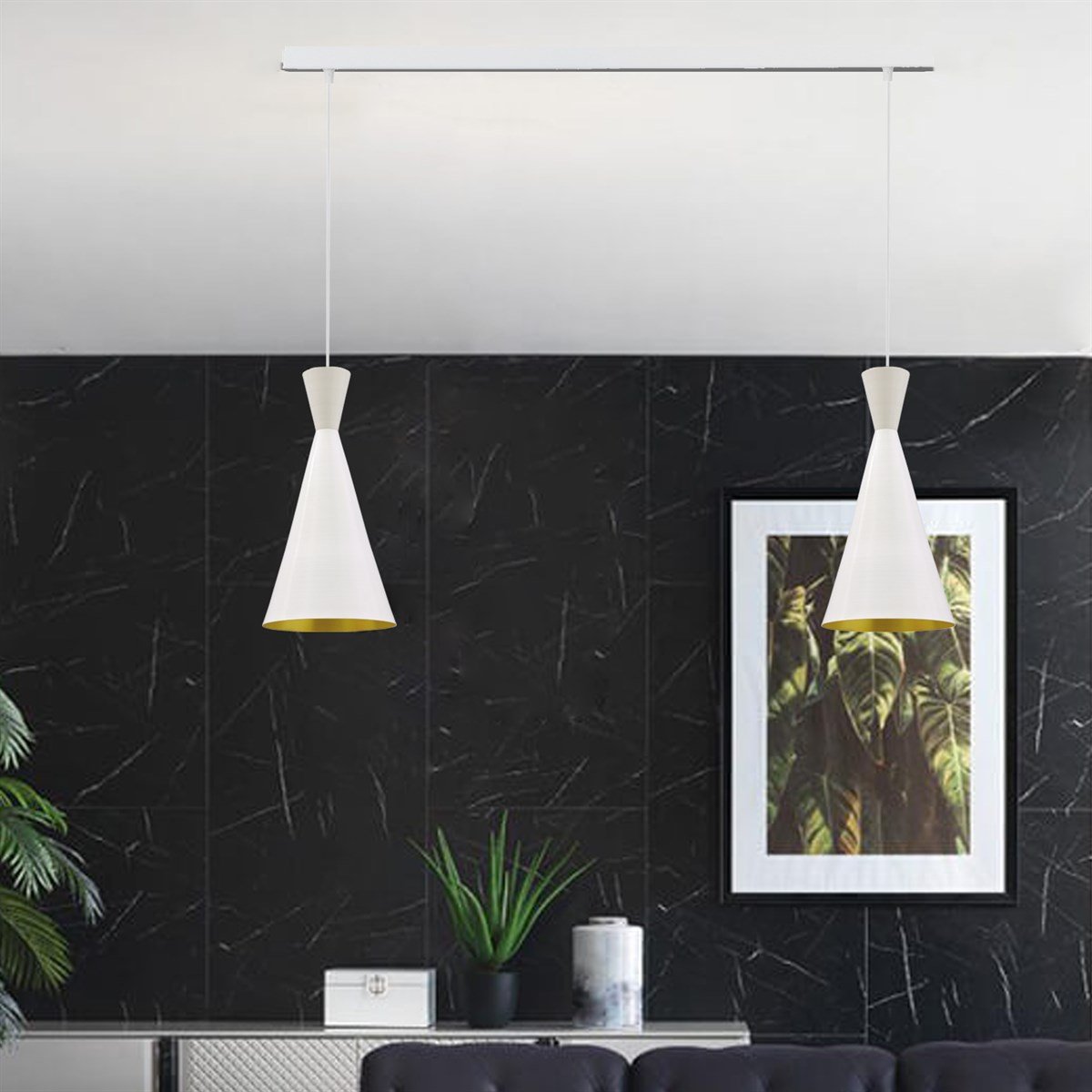 Bamyum İkili Beyaz İnce Avize